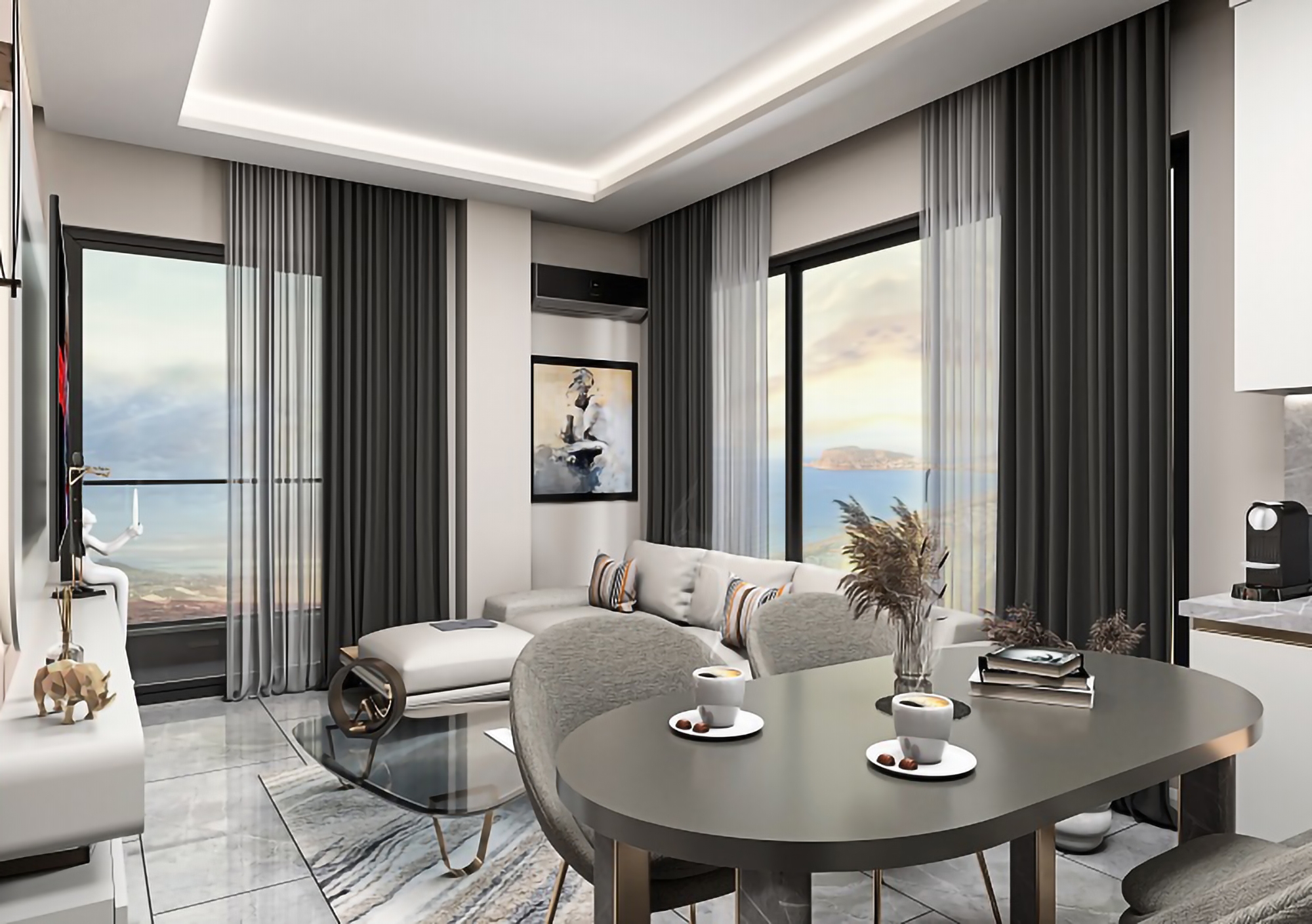Luxus 1+1 Wohnung mit Meerblick und Bergblick, Alanya - Kargicak