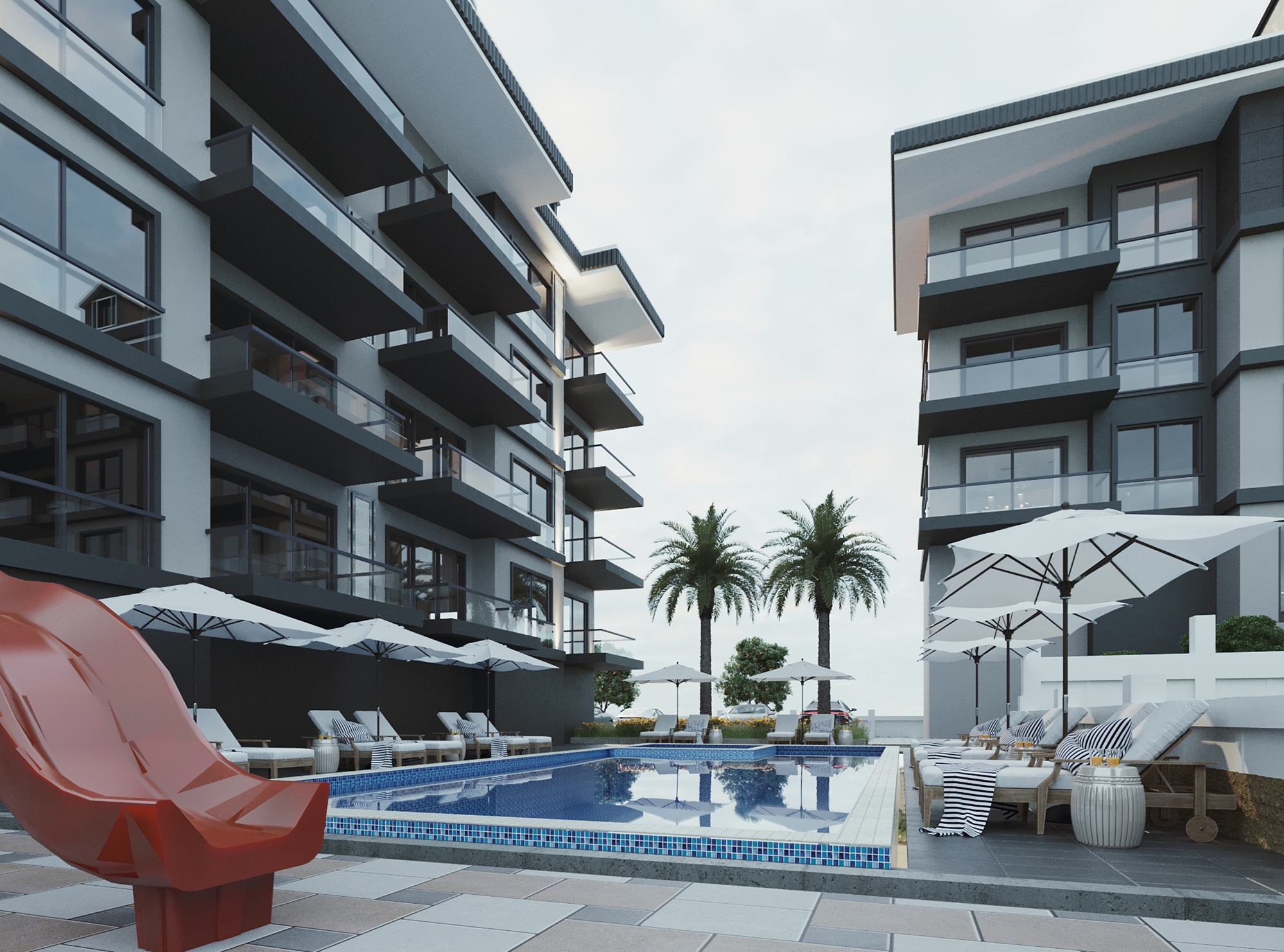 Luxuriöses 1+1 Apartment mit Bergblick in Payallar