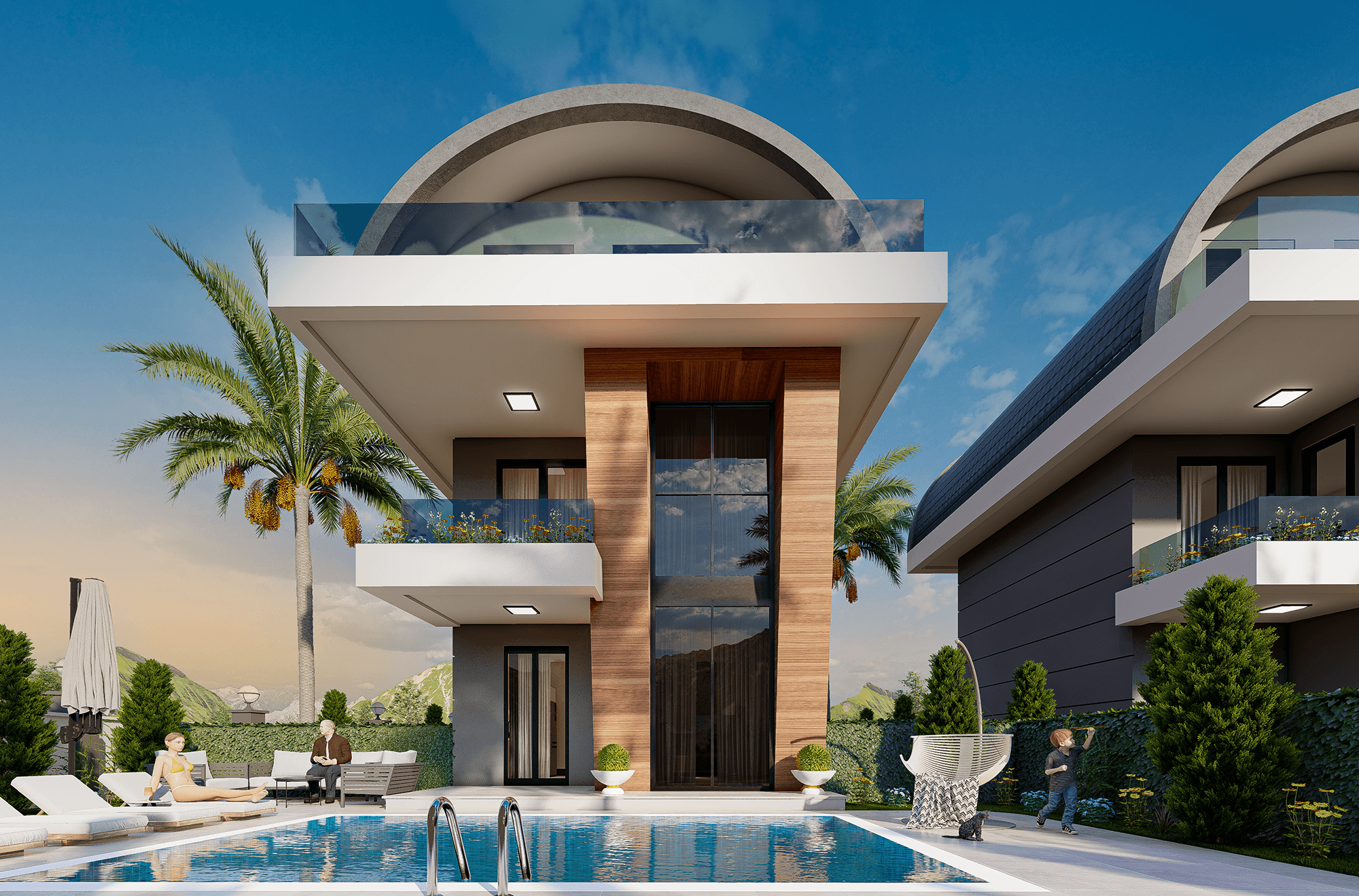 Luxuriöse 3+1 Villa mit Meerblick und Bergblick in Payallar, Alanya