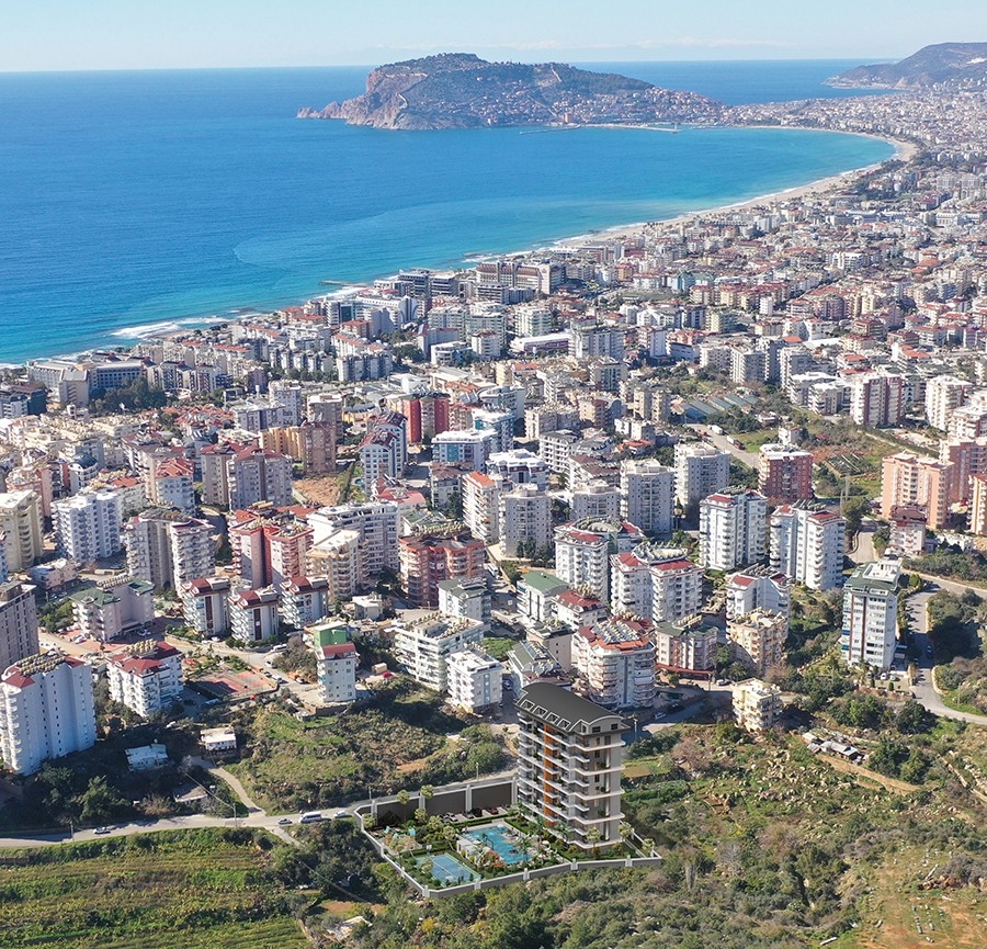 Ylellinen 1+1 huoneisto meri- ja linnoitusnäköalalla, Alanya - Tosmur