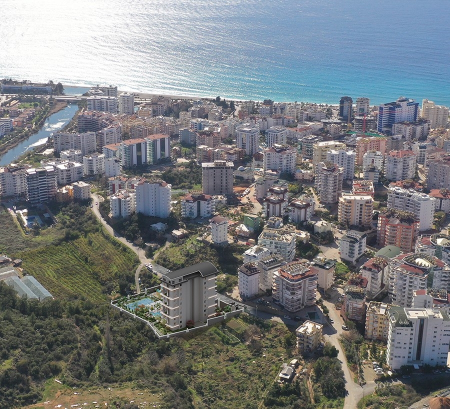 Ylellinen 1+1 huoneisto meri- ja linnoitusnäköalalla, Alanya - Tosmur