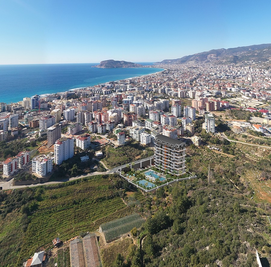 Ylellinen 1+1 huoneisto meri- ja linnoitusnäköalalla, Alanya - Tosmur