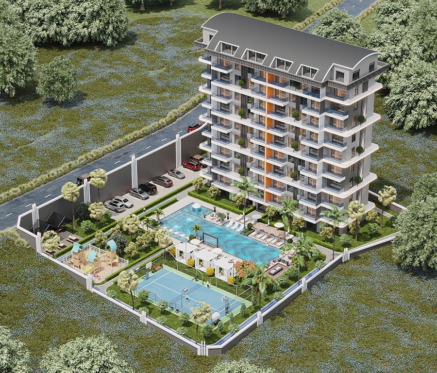 Ylellinen 1+1 huoneisto meri- ja linnoitusnäköalalla, Alanya - Tosmur