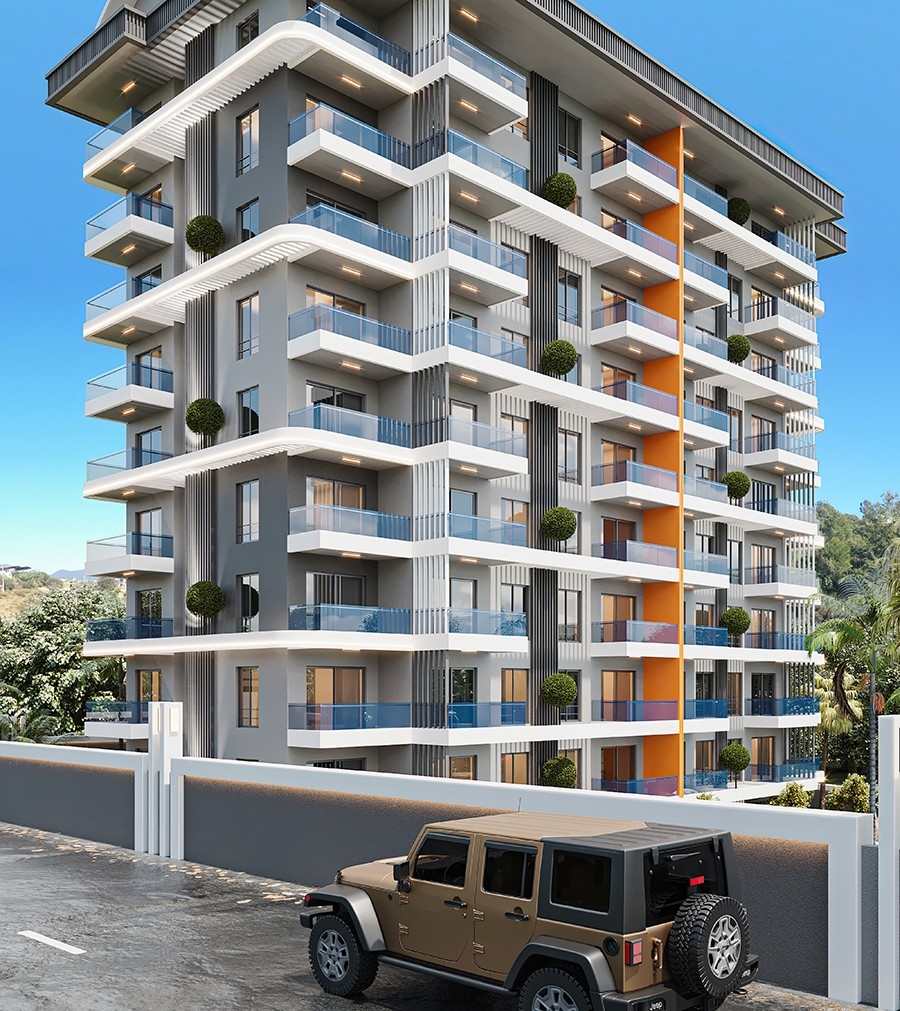 Ylellinen 1+1 huoneisto meri- ja linnoitusnäköalalla, Alanya - Tosmur