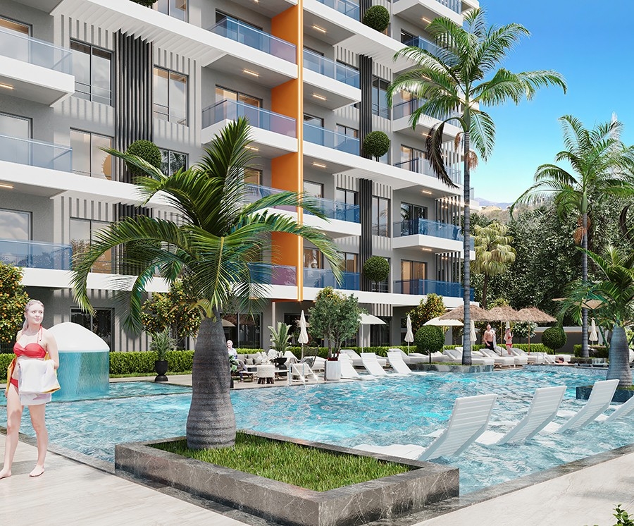Ylellinen 1+1 huoneisto meri- ja linnoitusnäköalalla, Alanya - Tosmur