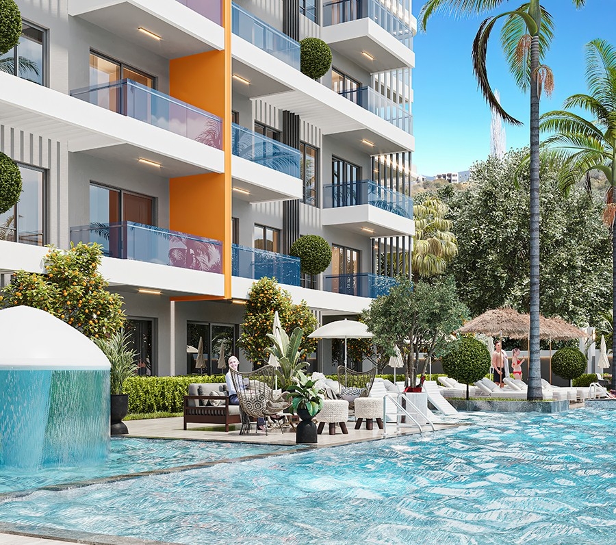 Ylellinen 1+1 huoneisto meri- ja linnoitusnäköalalla, Alanya - Tosmur