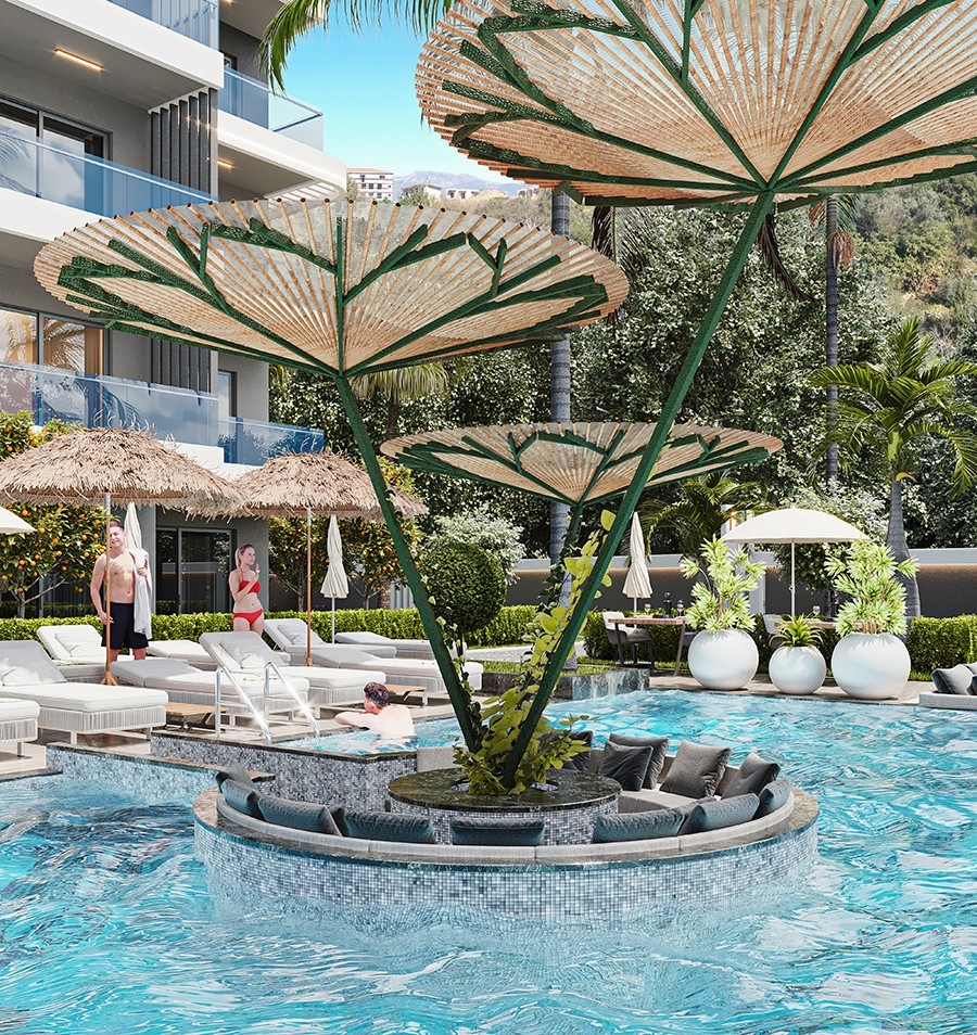 Ylellinen 1+1 huoneisto meri- ja linnoitusnäköalalla, Alanya - Tosmur
