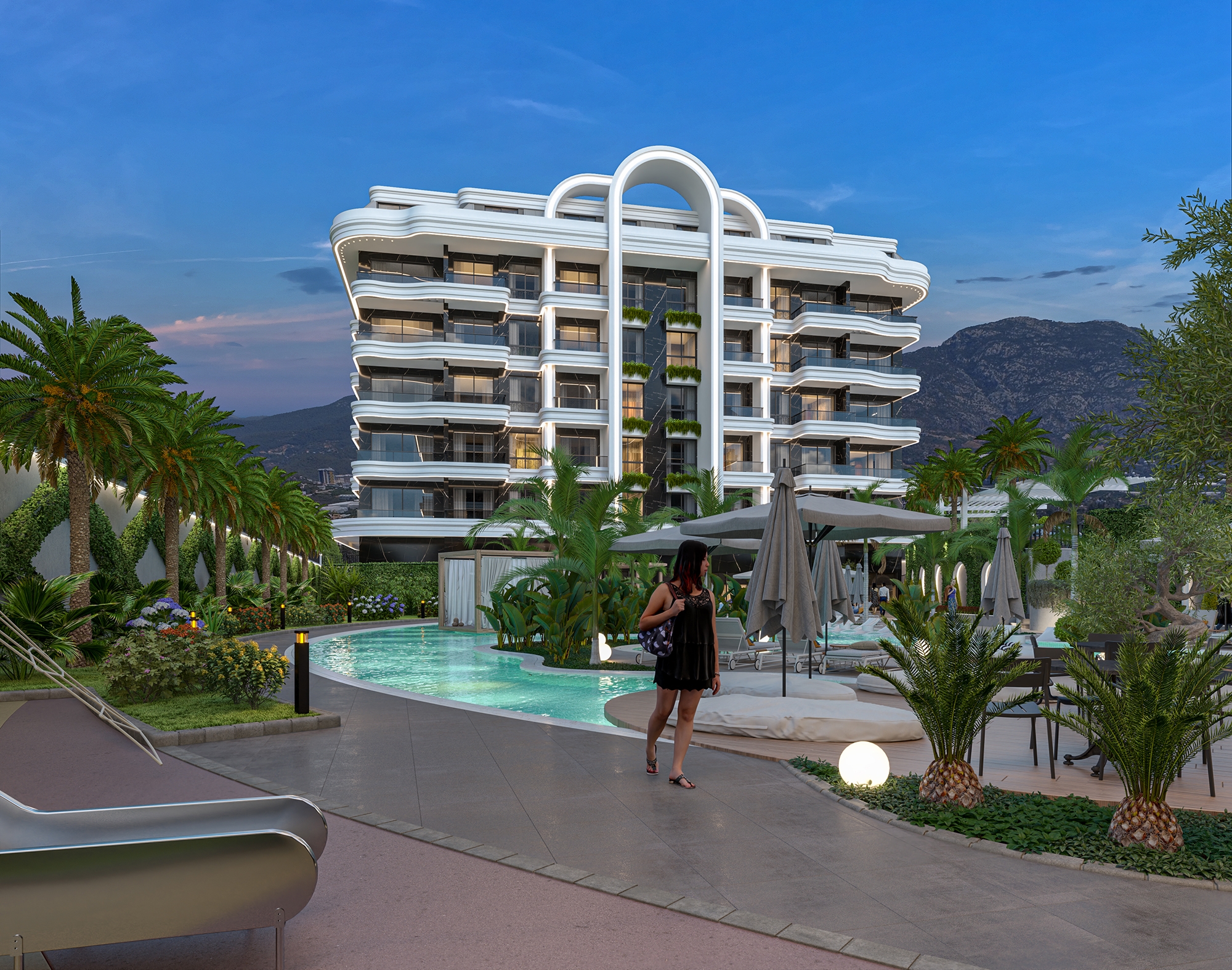 Luxury 1+1 Apartment with Sea and Castle Views, Alanya - Kestel