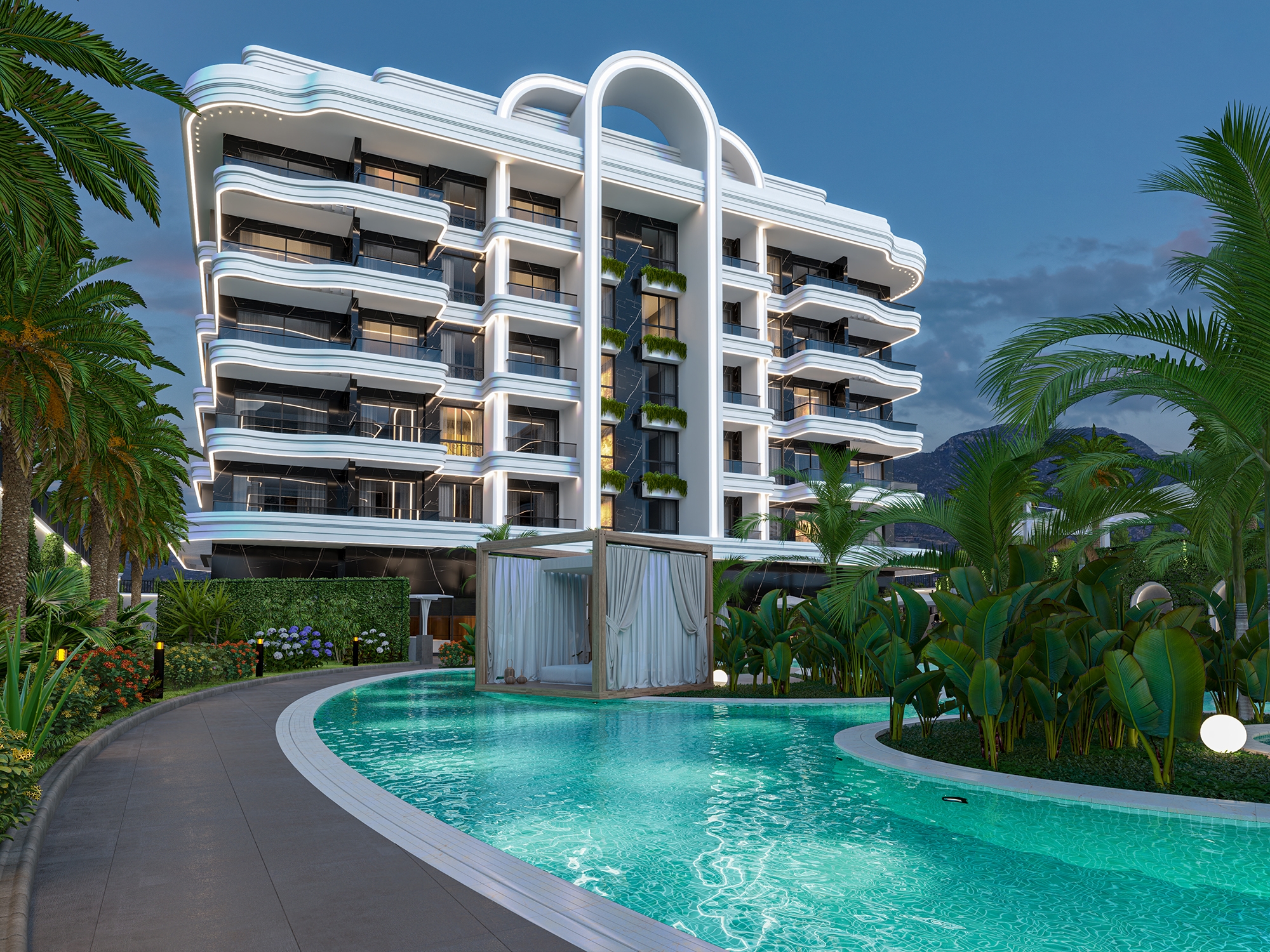 Luxury 1+1 Apartment with Sea and Castle Views, Alanya - Kestel