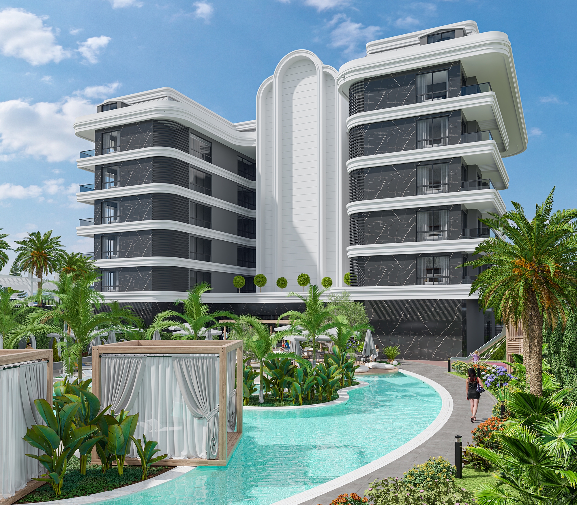 Luxury 1+1 Apartment with Sea and Castle Views, Alanya - Kestel