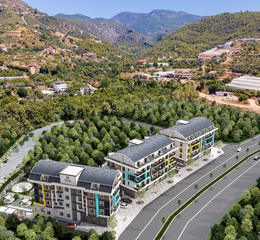 Luxuriöses 1+1 Apartment mit Burg- und Bergblick in Alanya - Oba