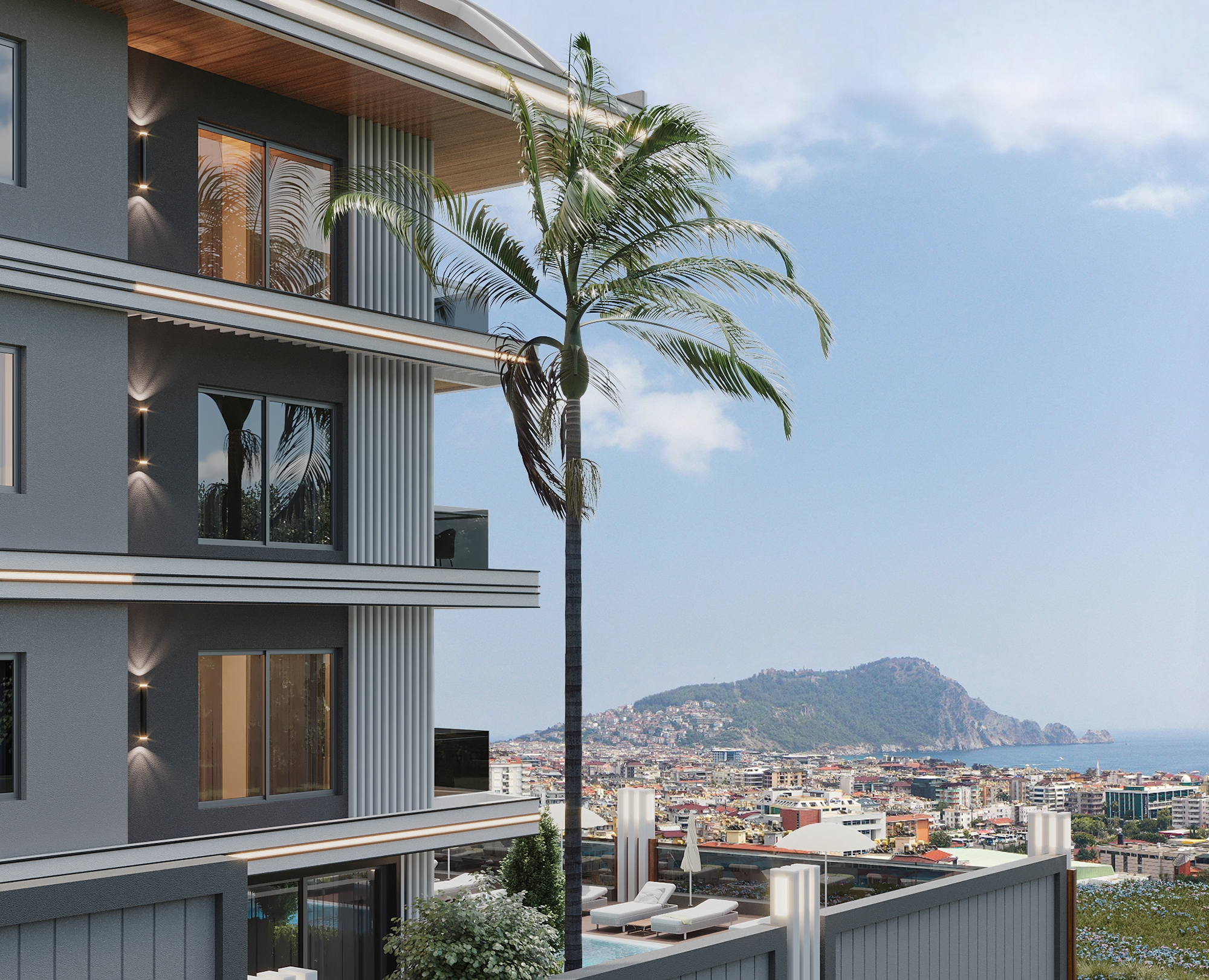 Luxuriöse 1+1 Wohnung mit atemberaubendem Blick im Zentrum von Alanya