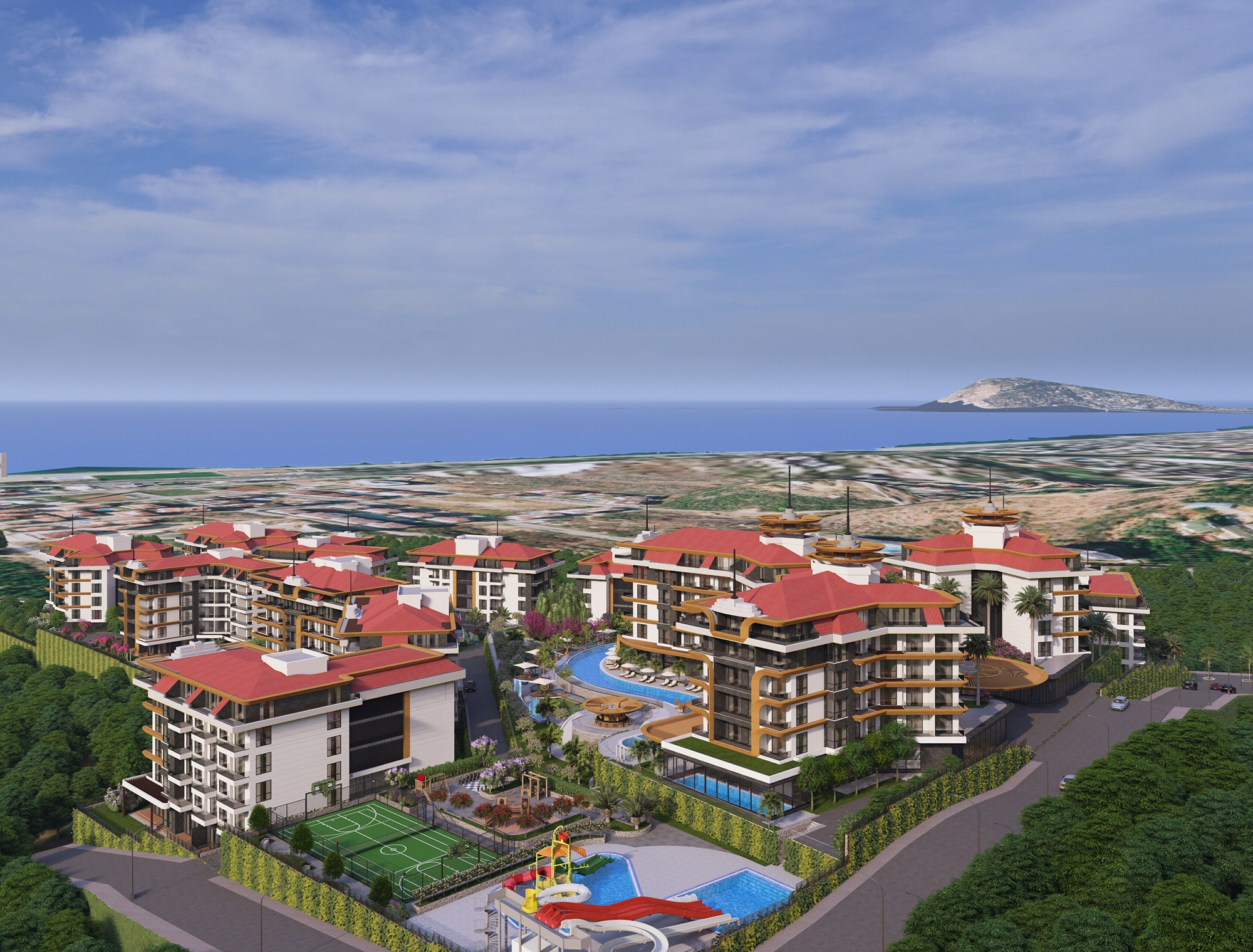 Luksus 1+1 Lejlighed med Hav- og Slotsudsigt i Kestel, Alanya
