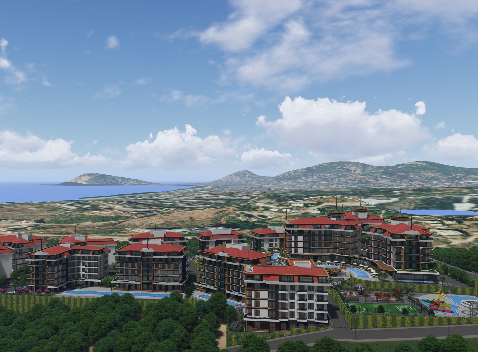 Luksus 1+1 Lejlighed med Hav- og Slotsudsigt i Kestel, Alanya