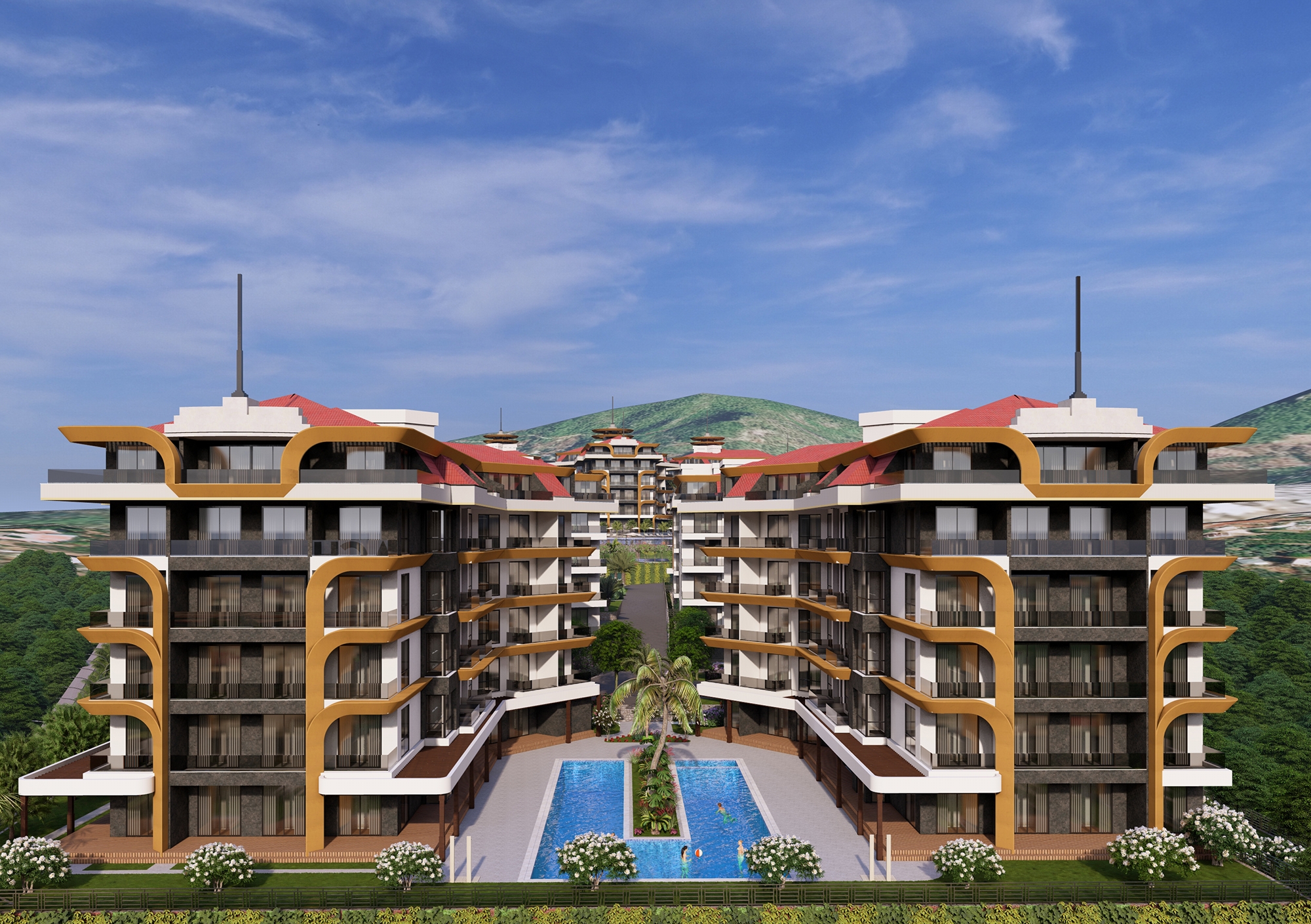 Luksus 1+1 Lejlighed med Hav- og Slotsudsigt i Kestel, Alanya