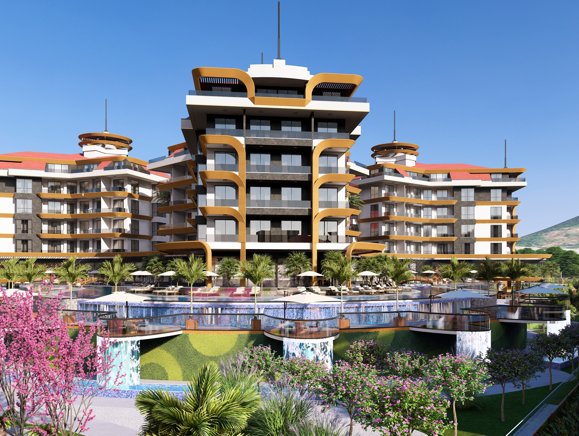 Luksus 1+1 Lejlighed med Hav- og Slotsudsigt i Kestel, Alanya