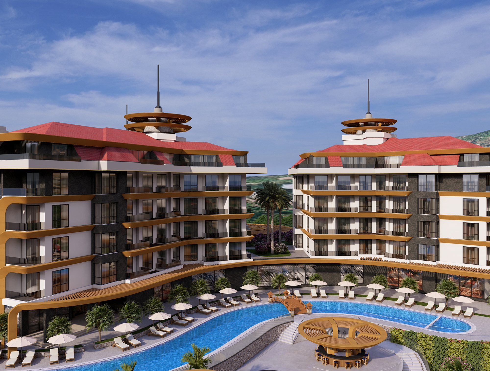 Luksus 1+1 Lejlighed med Hav- og Slotsudsigt i Kestel, Alanya