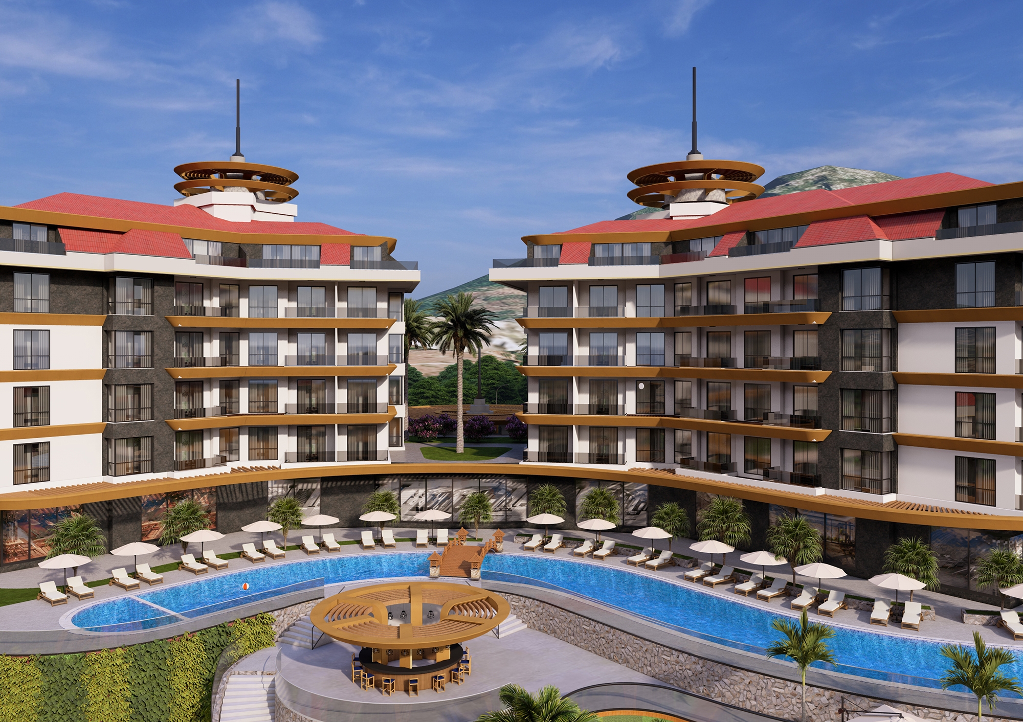 Luksus 1+1 Lejlighed med Hav- og Slotsudsigt i Kestel, Alanya
