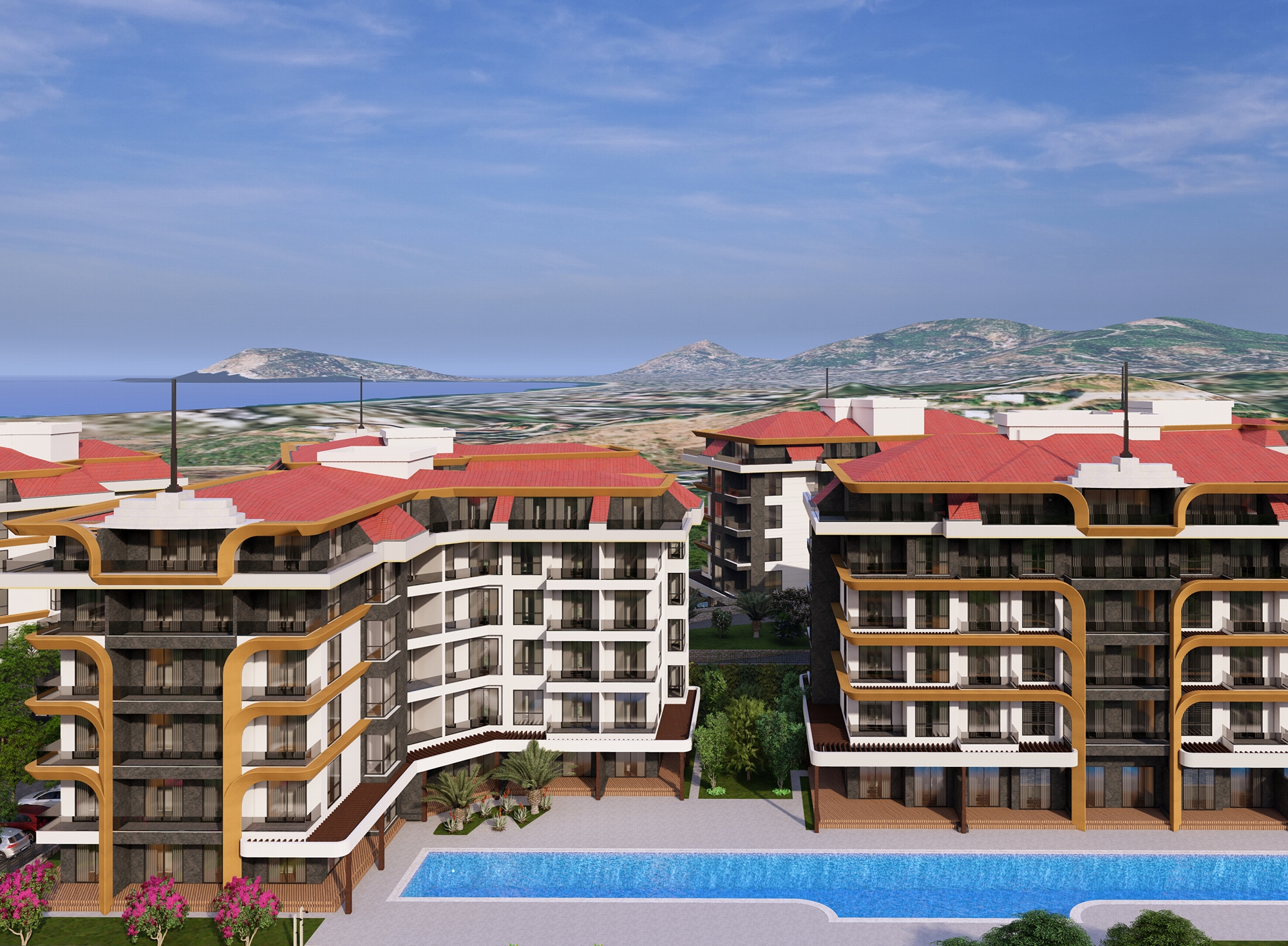 Luksus 1+1 Lejlighed med Hav- og Slotsudsigt i Kestel, Alanya