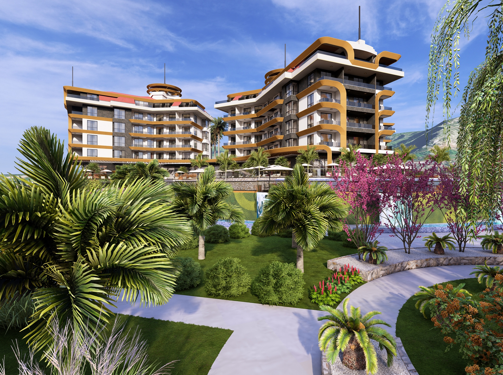 Luksus 1+1 Lejlighed med Hav- og Slotsudsigt i Kestel, Alanya