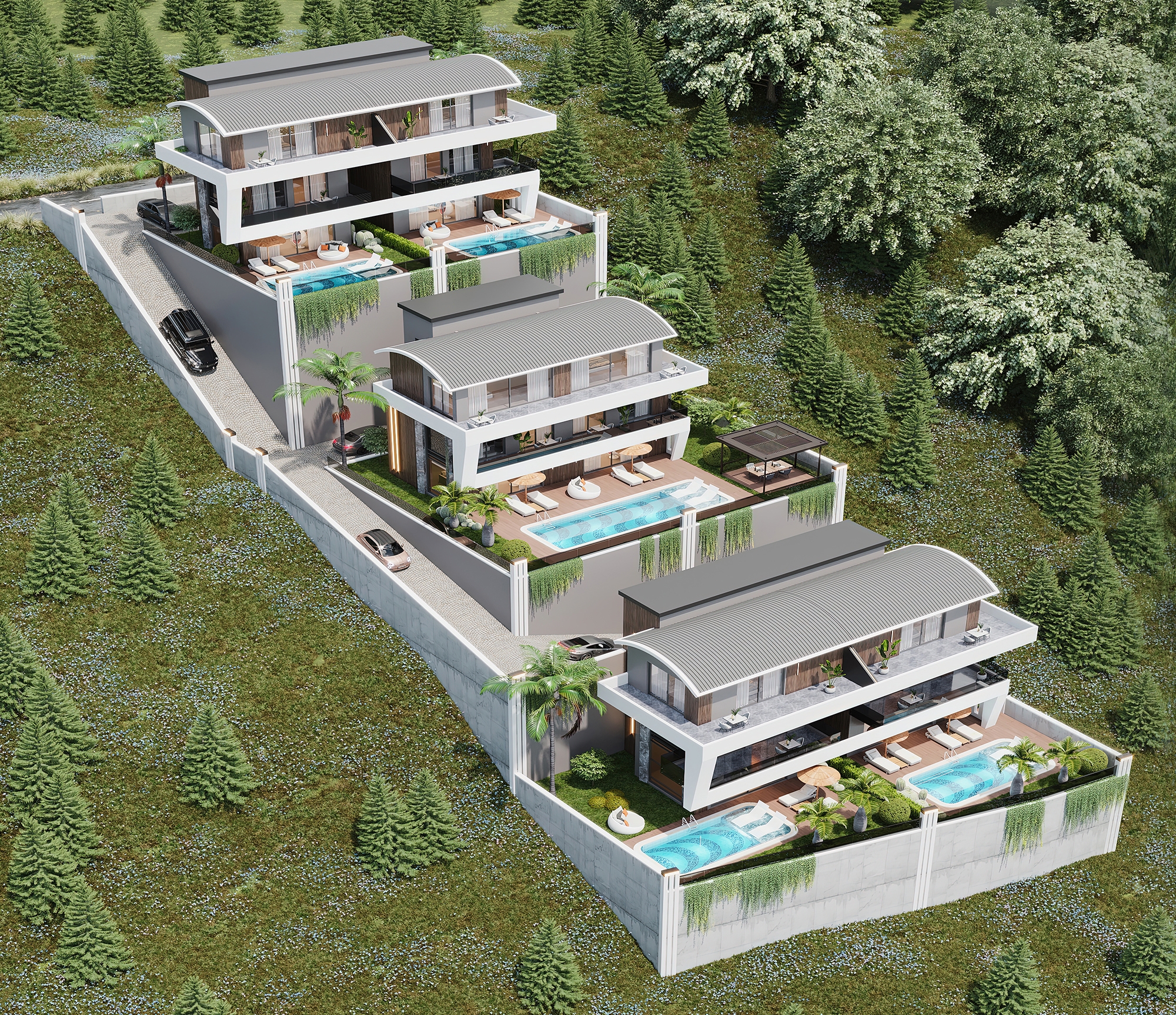Luxuriöse 3+1 Villa mit atemberaubendem Blick in Alanya Tepe