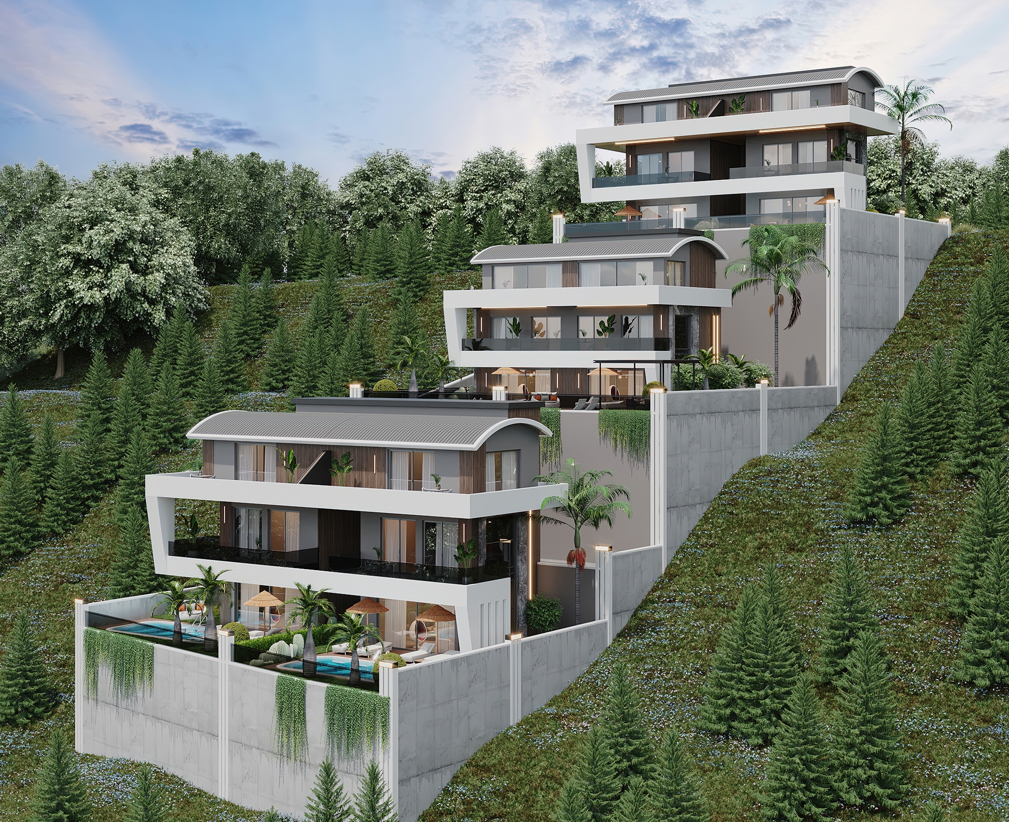 Luxuriöse 3+1 Villa mit atemberaubendem Blick in Alanya Tepe