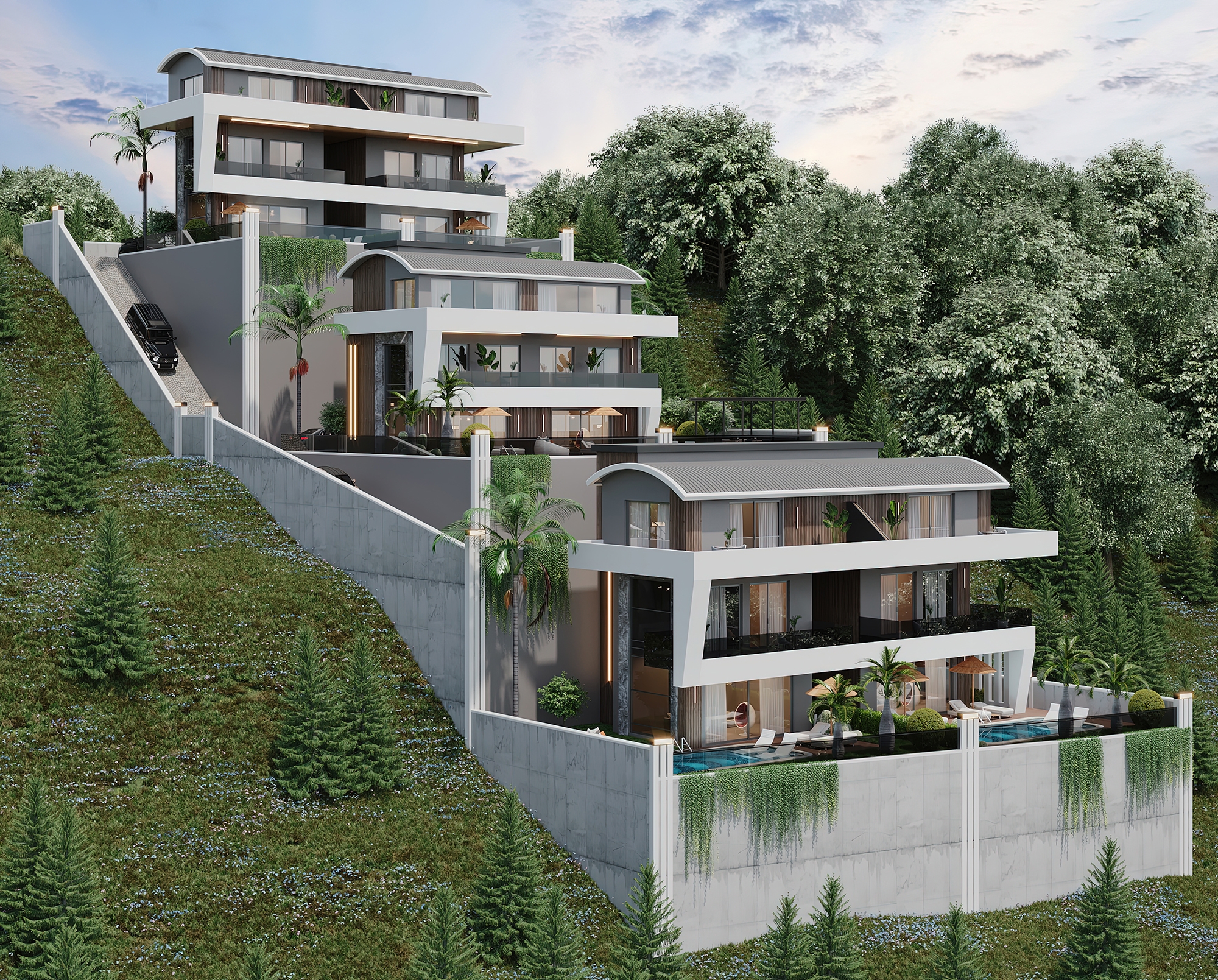 Luxuriöse 3+1 Villa mit atemberaubendem Blick in Alanya Tepe