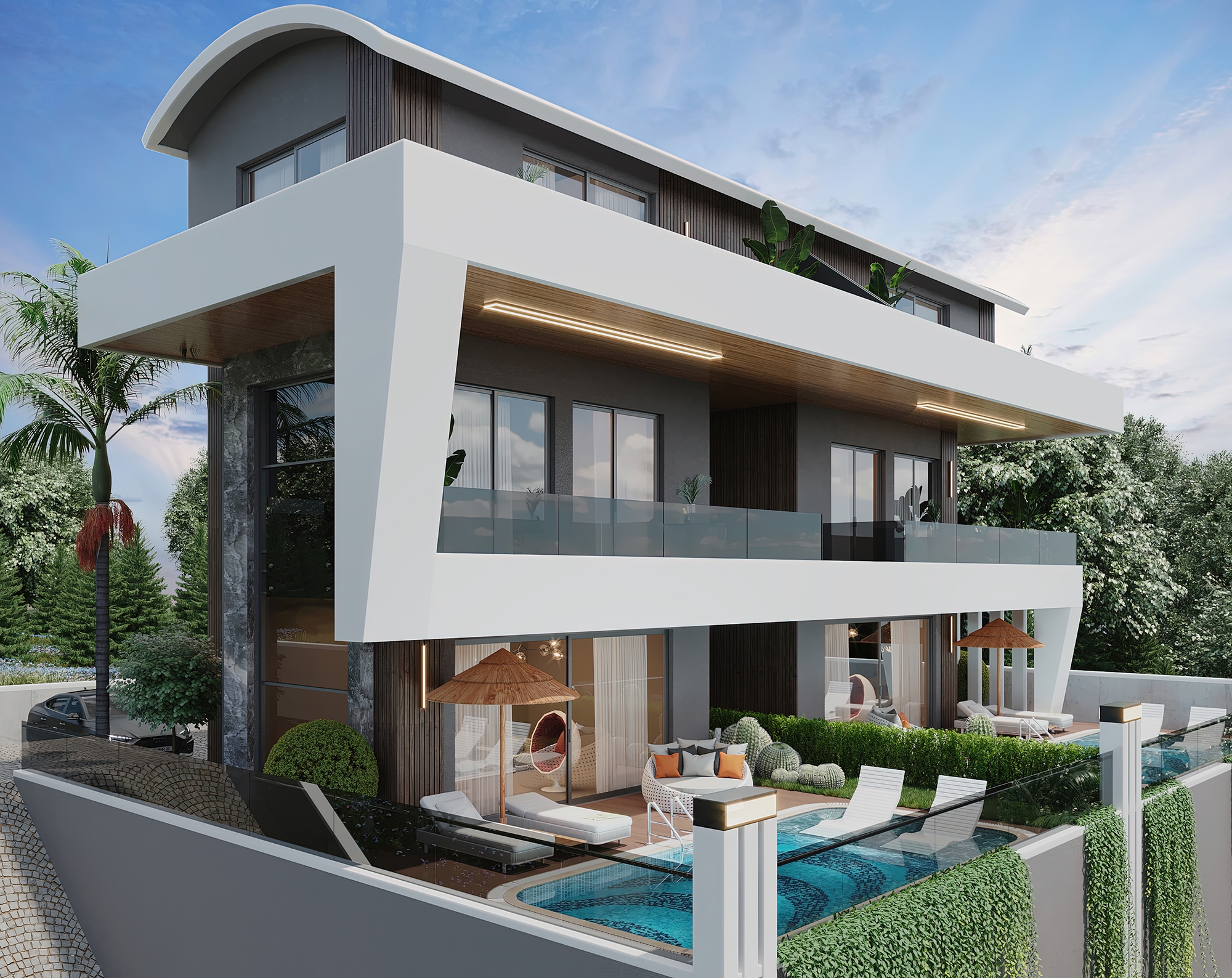 Luxuriöse 3+1 Villa mit atemberaubendem Blick in Alanya Tepe