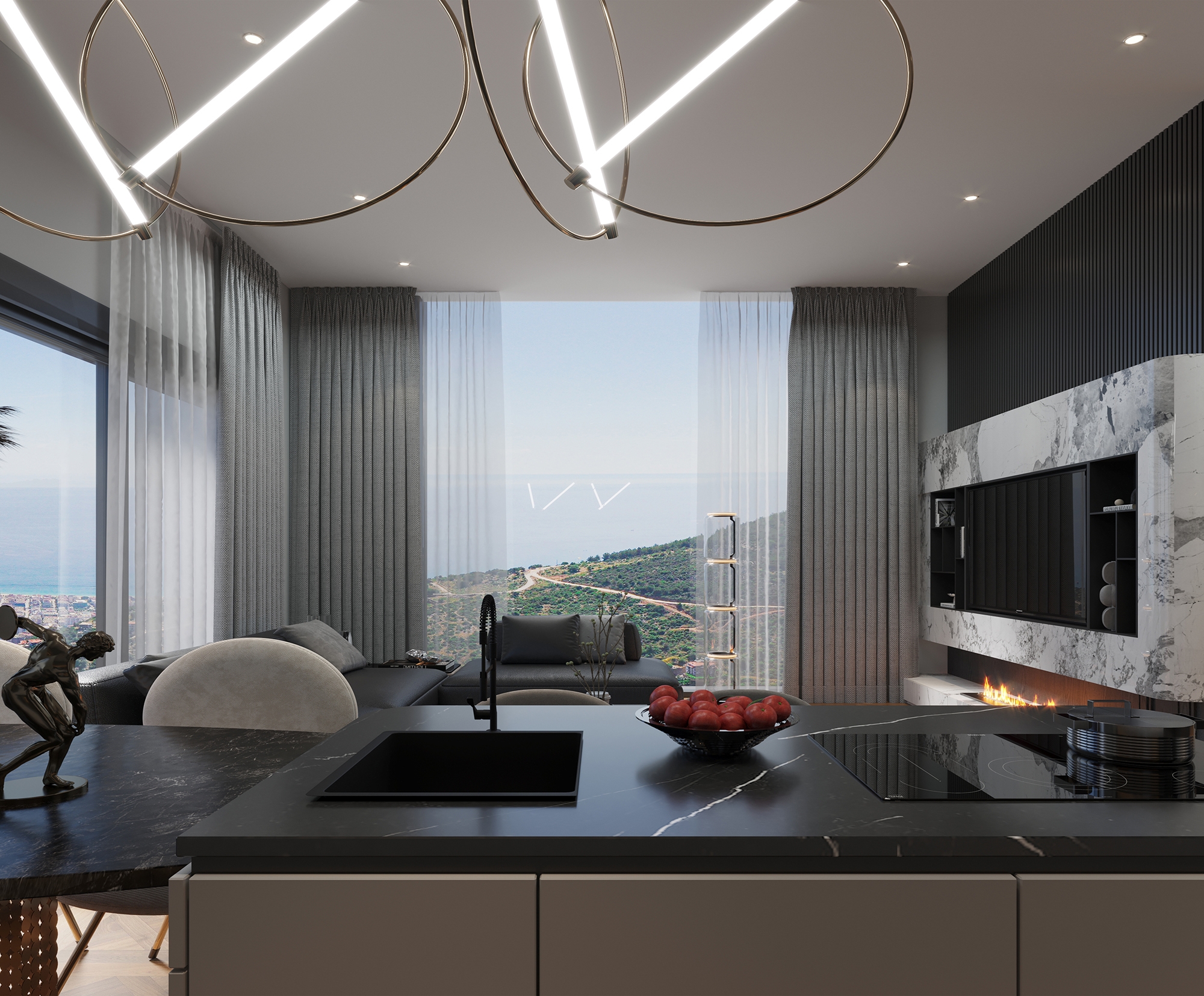 Luxuriöse 3+1 Villa mit atemberaubendem Blick in Alanya Tepe