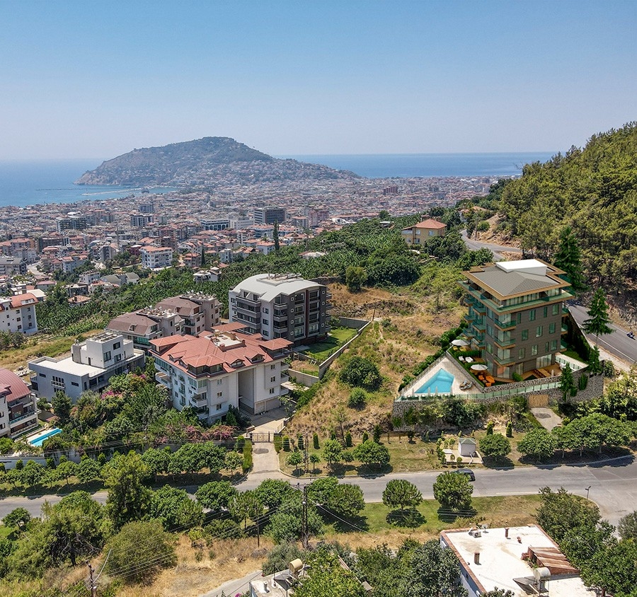 Luksus 2+1 Lejlighed med Hav-, Borg- og Bjergudsigt i Hasbahce, Alanya