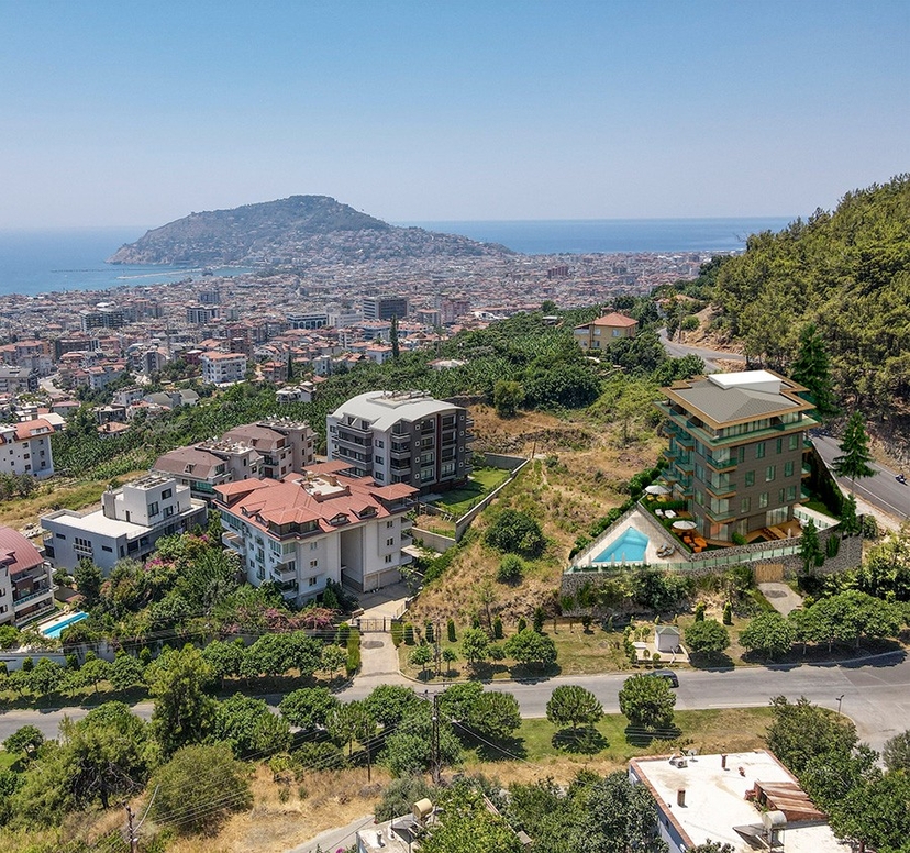 Luksus 2+1 Lejlighed med Hav-, Borg- og Bjergudsigt i Hasbahce, Alanya