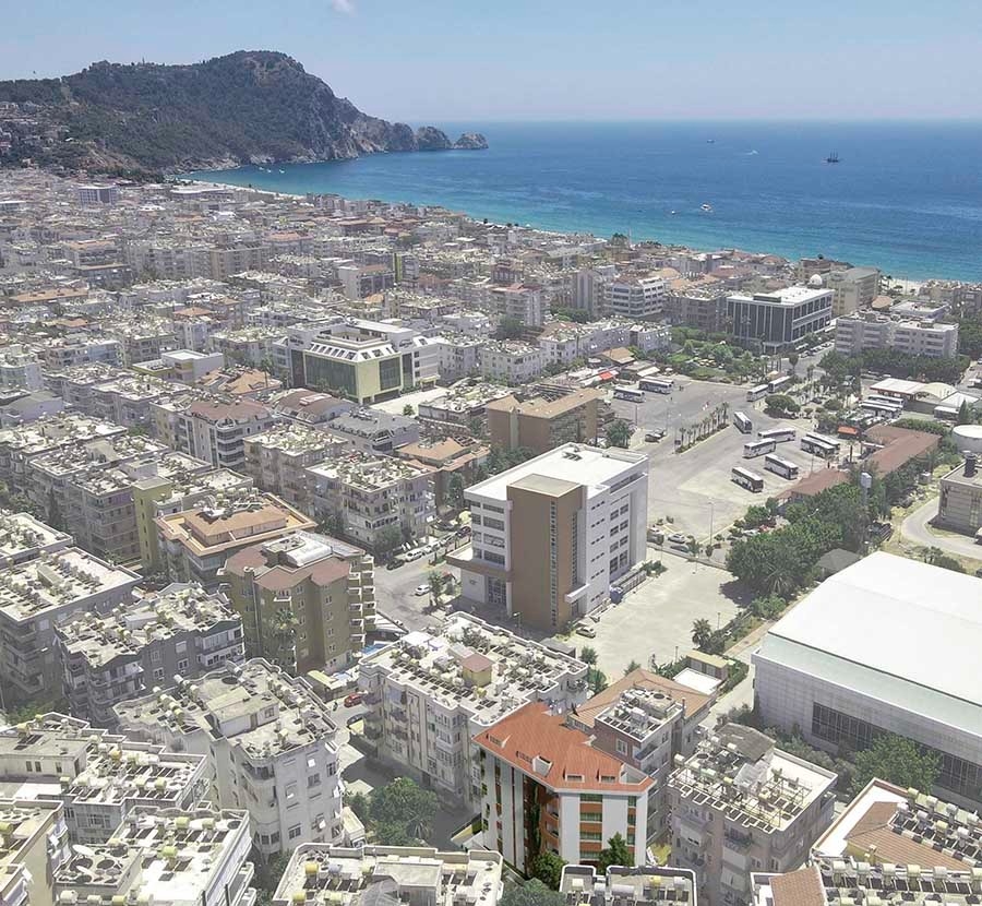 Luxuriöses 2+1 Apartment mit Meerblick, Burg- und Bergblick im Zentrum von Alanya