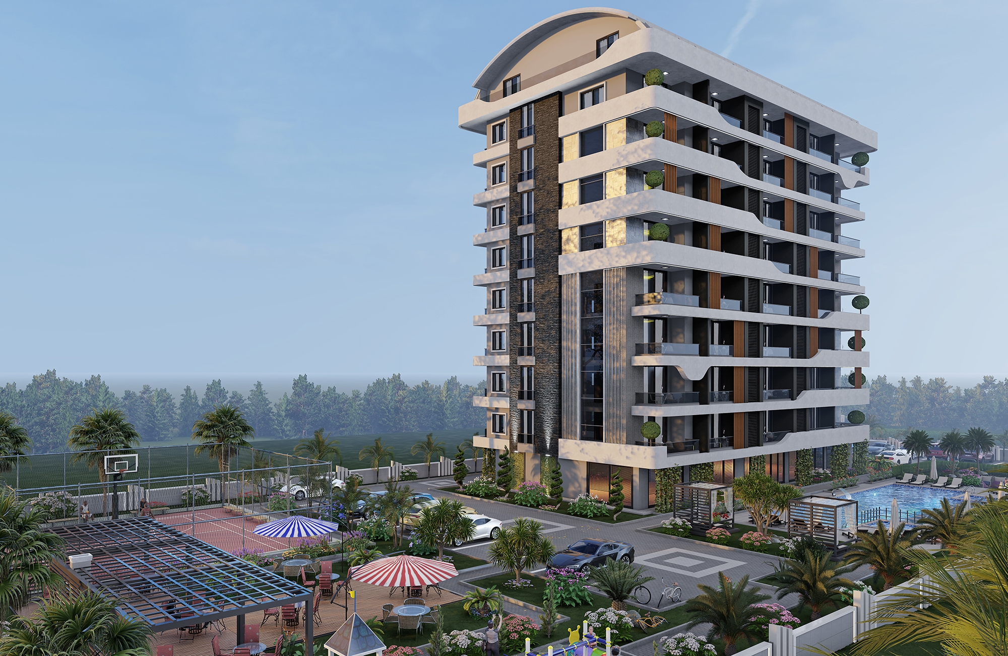 Luxuriöses 1+1 Apartment mit Burg- und Bergblick, Alanya