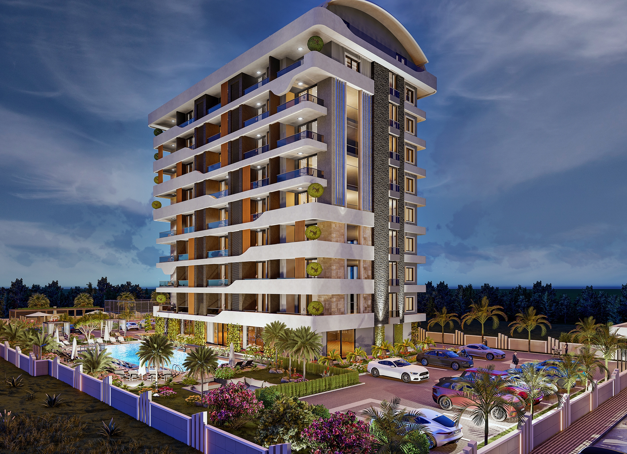 Luxuriöses 1+1 Apartment mit Burg- und Bergblick, Alanya