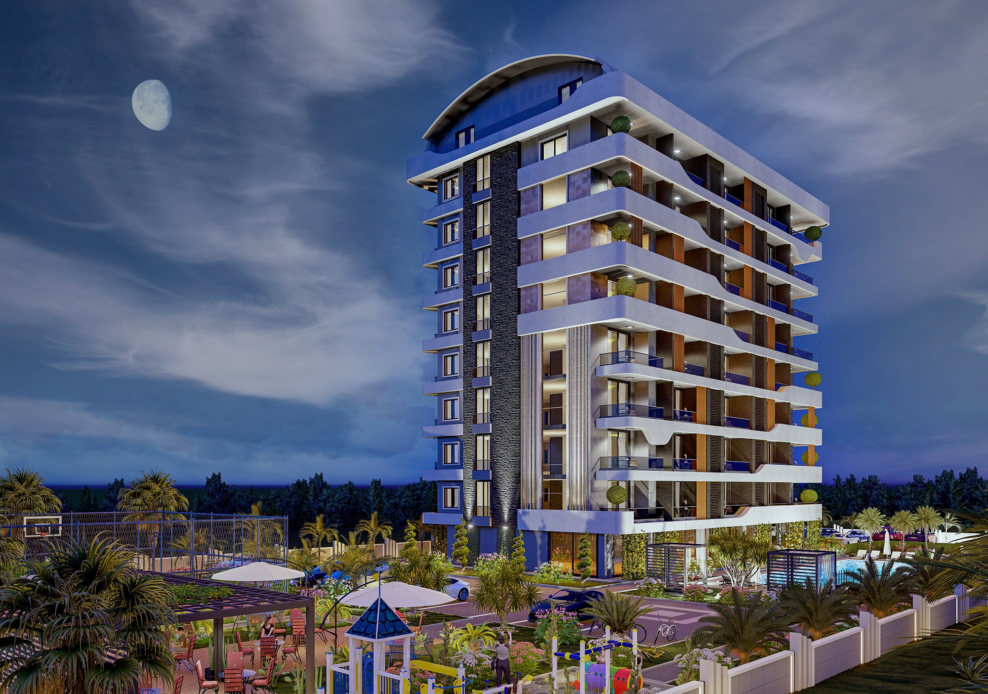 Luxuriöses 1+1 Apartment mit Burg- und Bergblick, Alanya