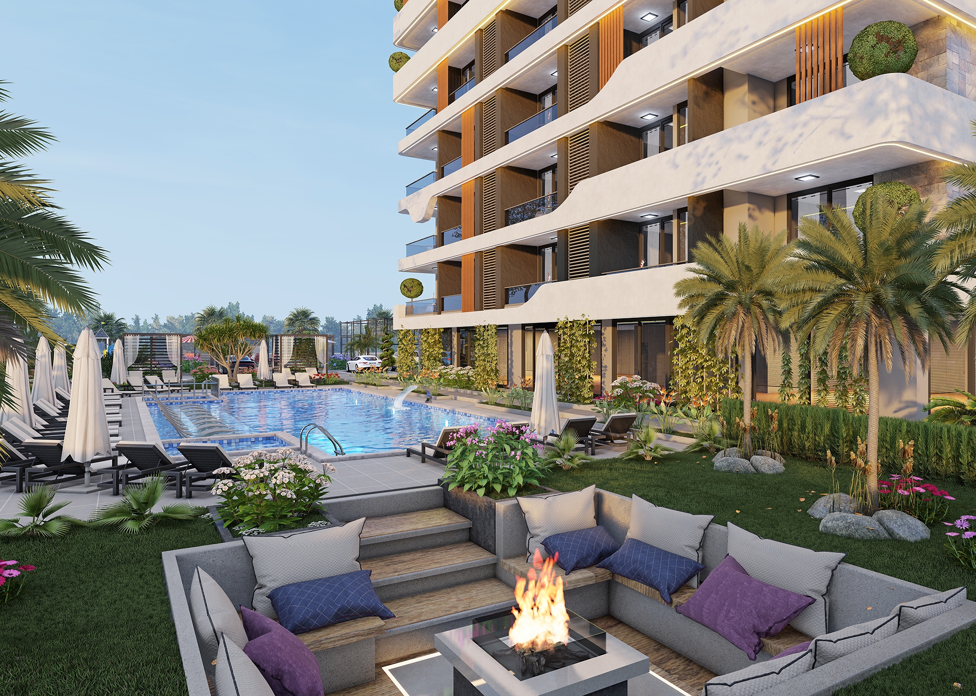 Luxuriöses 1+1 Apartment mit Burg- und Bergblick, Alanya