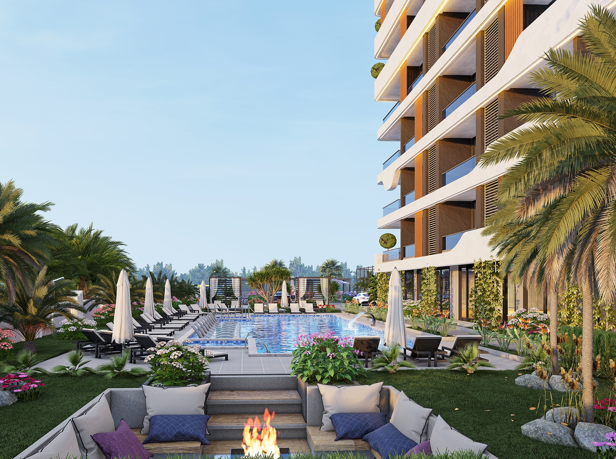 Luxuriöses 1+1 Apartment mit Burg- und Bergblick, Alanya
