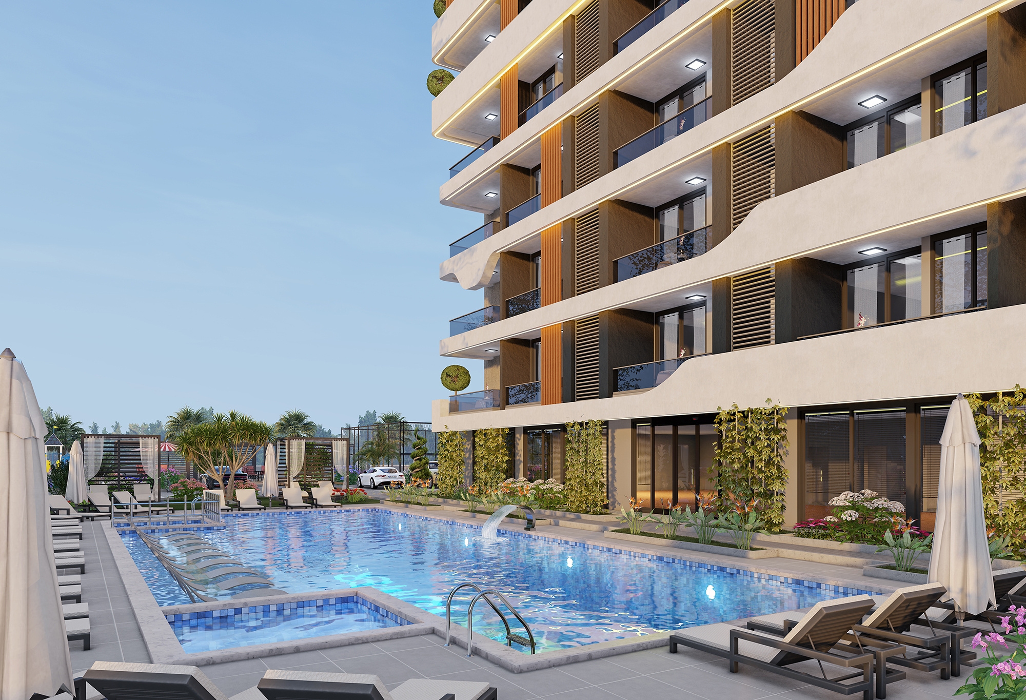 Luxuriöses 1+1 Apartment mit Burg- und Bergblick, Alanya