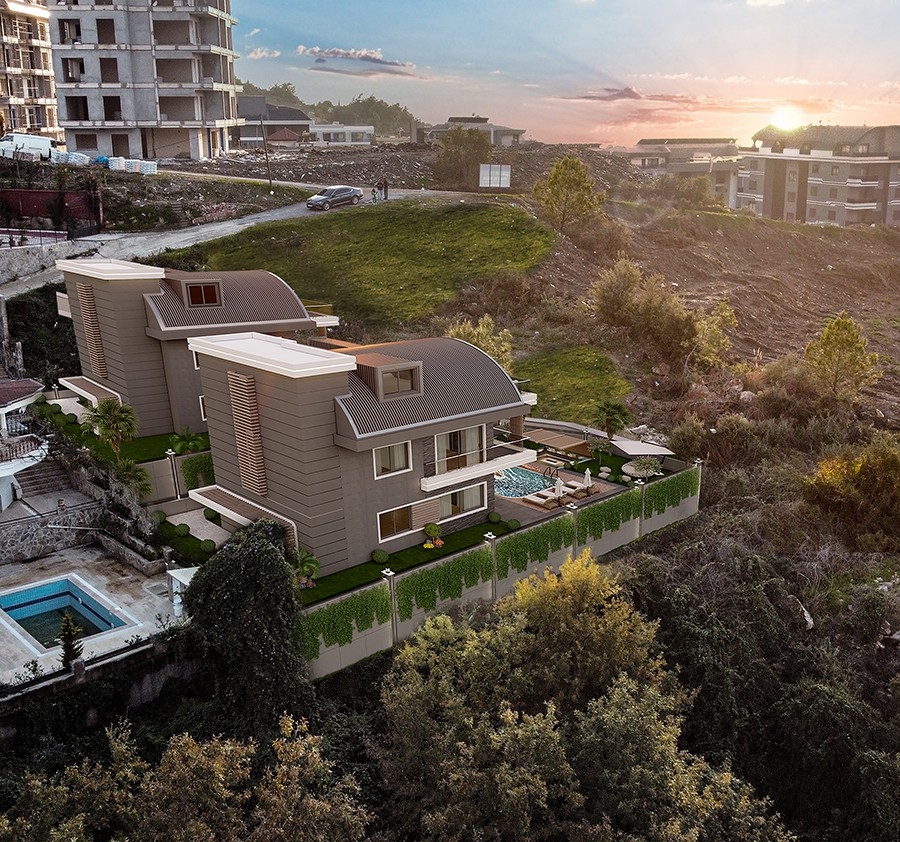Luxuriöse 4+1 Villa mit Meerblick und Bergblick, Alanya-Kargicak