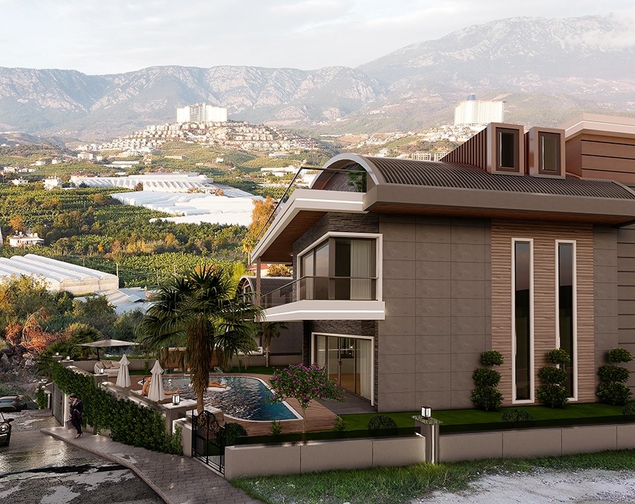 Luxuriöse 4+1 Villa mit Meerblick und Bergblick, Alanya-Kargicak