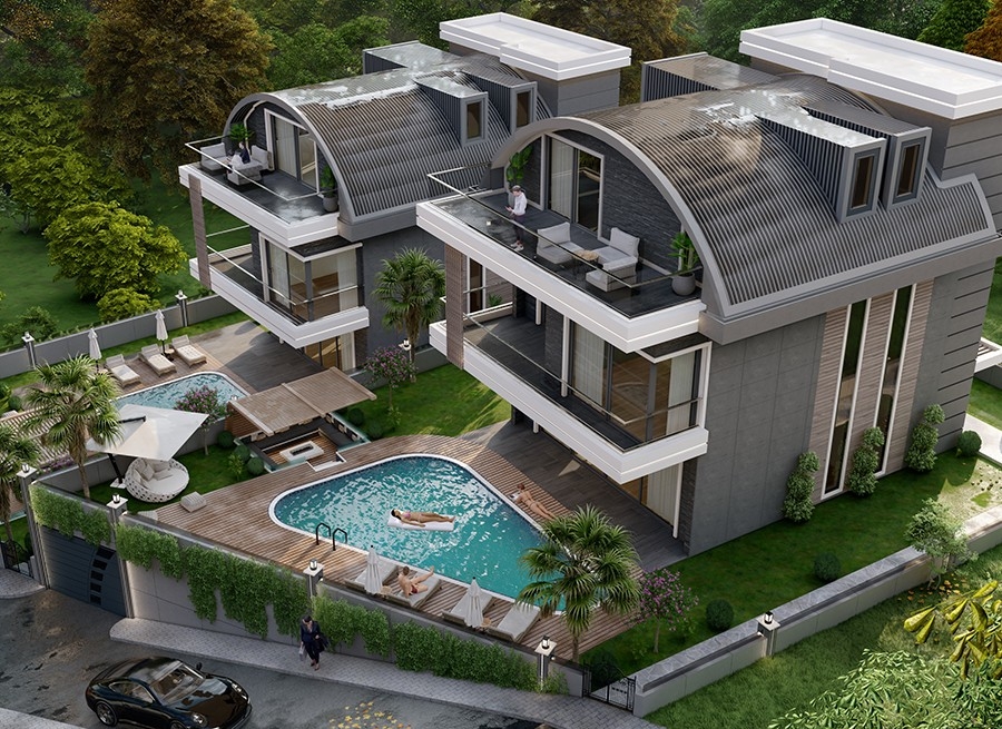 Luxuriöse 4+1 Villa mit Meerblick und Bergblick, Alanya-Kargicak