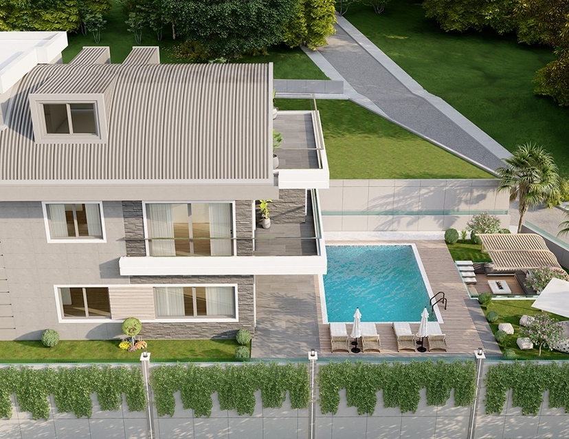 Luxuriöse 4+1 Villa mit Meerblick und Bergblick, Alanya-Kargicak