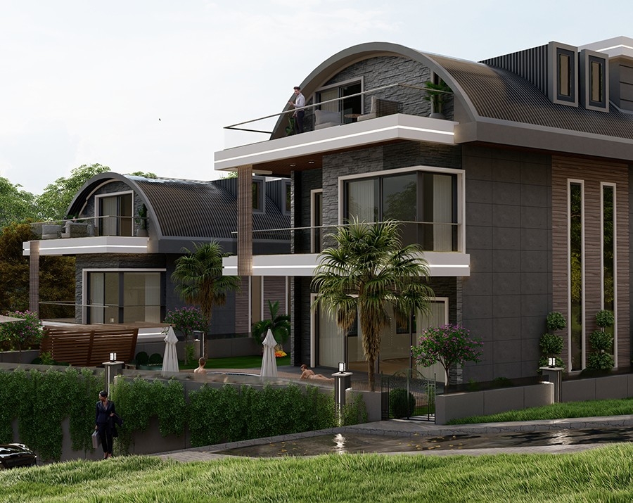 Luxuriöse 4+1 Villa mit Meerblick und Bergblick, Alanya-Kargicak