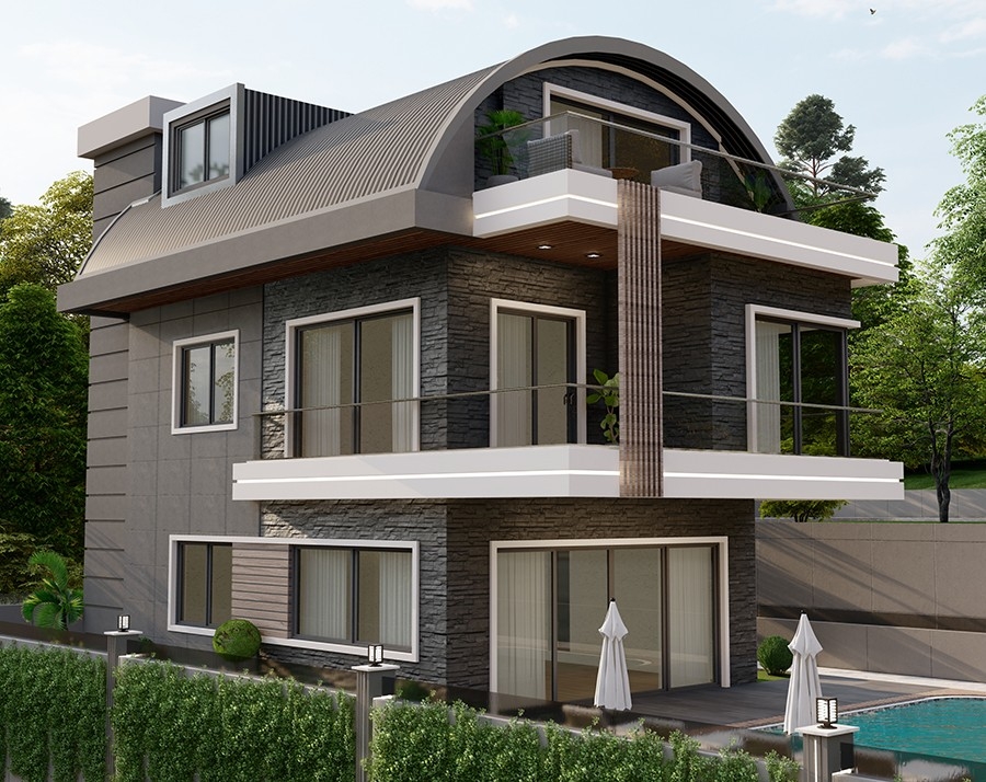 Luxuriöse 4+1 Villa mit Meerblick und Bergblick, Alanya-Kargicak