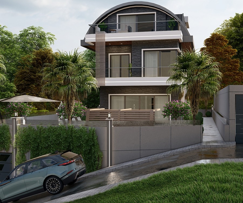 Luxuriöse 4+1 Villa mit Meerblick und Bergblick, Alanya-Kargicak