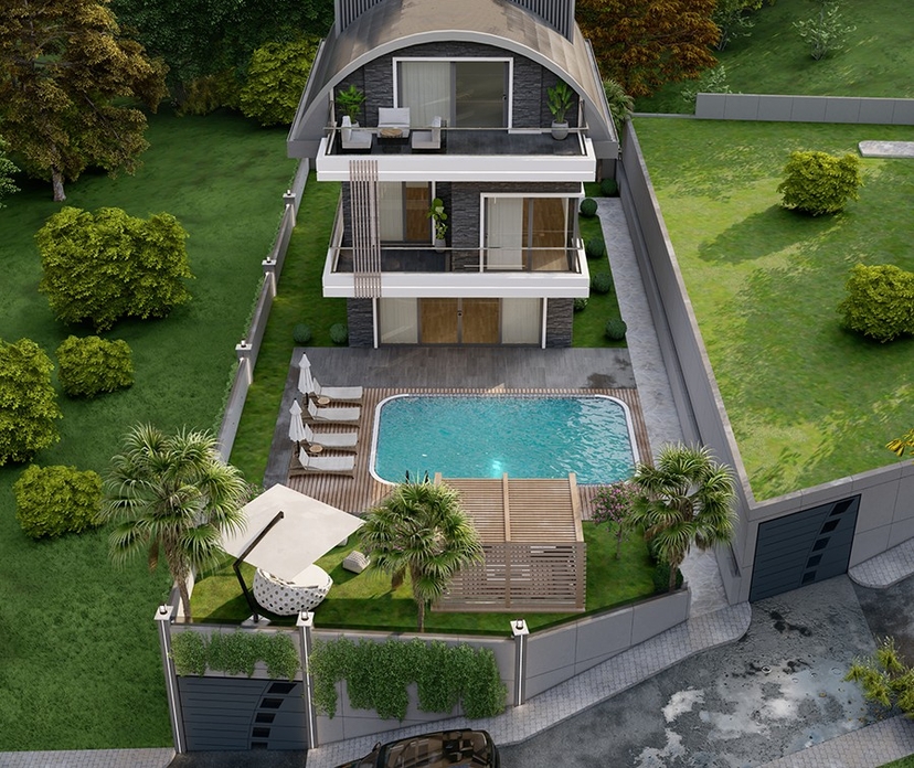 Luxuriöse 4+1 Villa mit Meerblick und Bergblick, Alanya-Kargicak