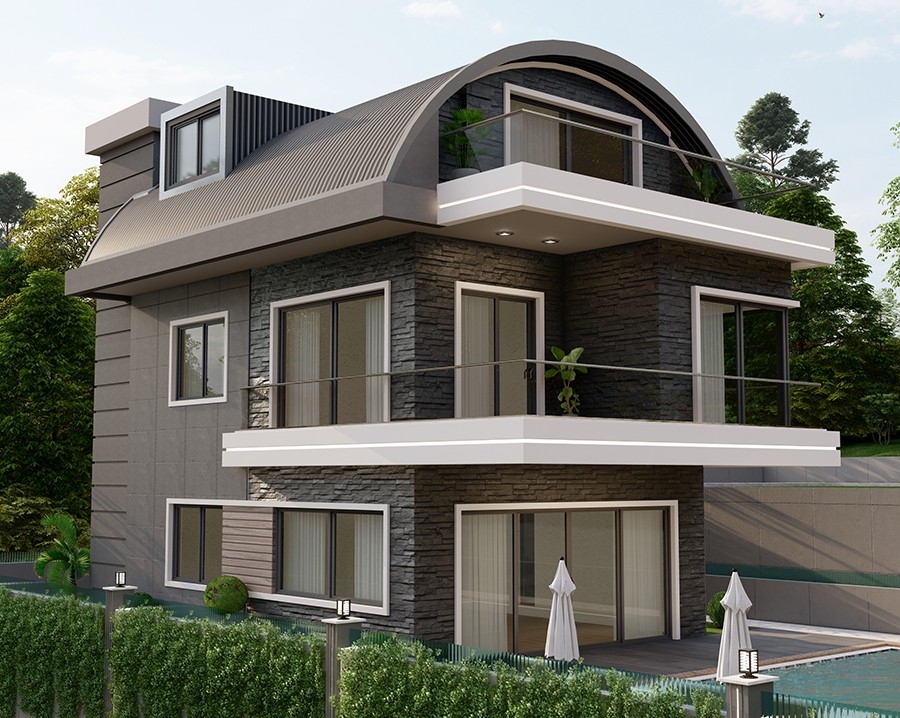 Luxuriöse 4+1 Villa mit Meerblick und Bergblick, Alanya-Kargicak