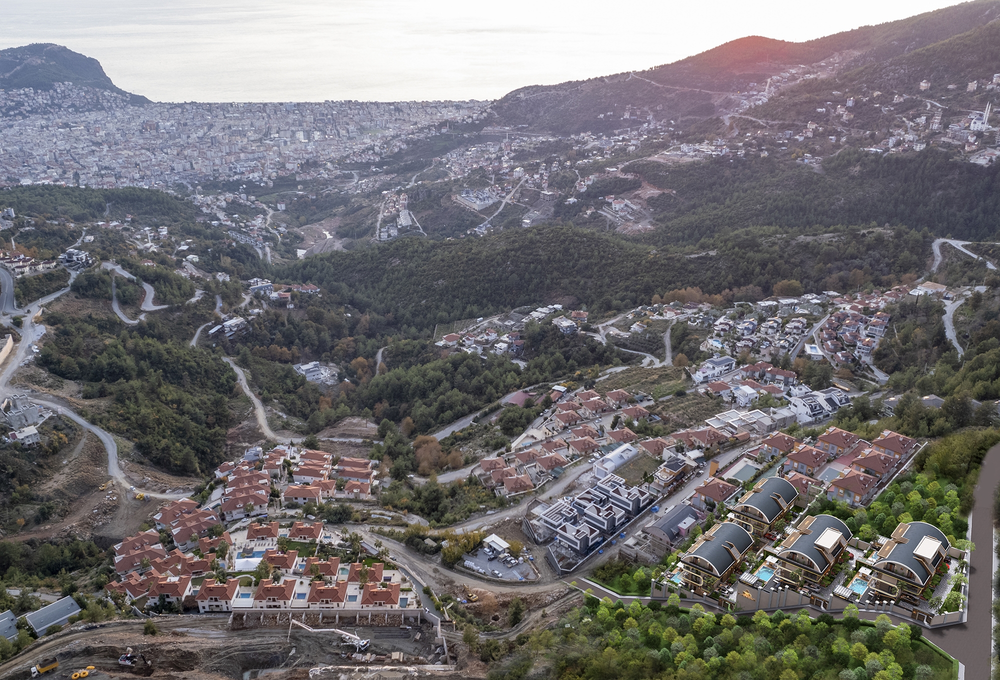 Luksus 4+1 Villa med Hav, Borg og Bjergudsigt i Alanya Tepe