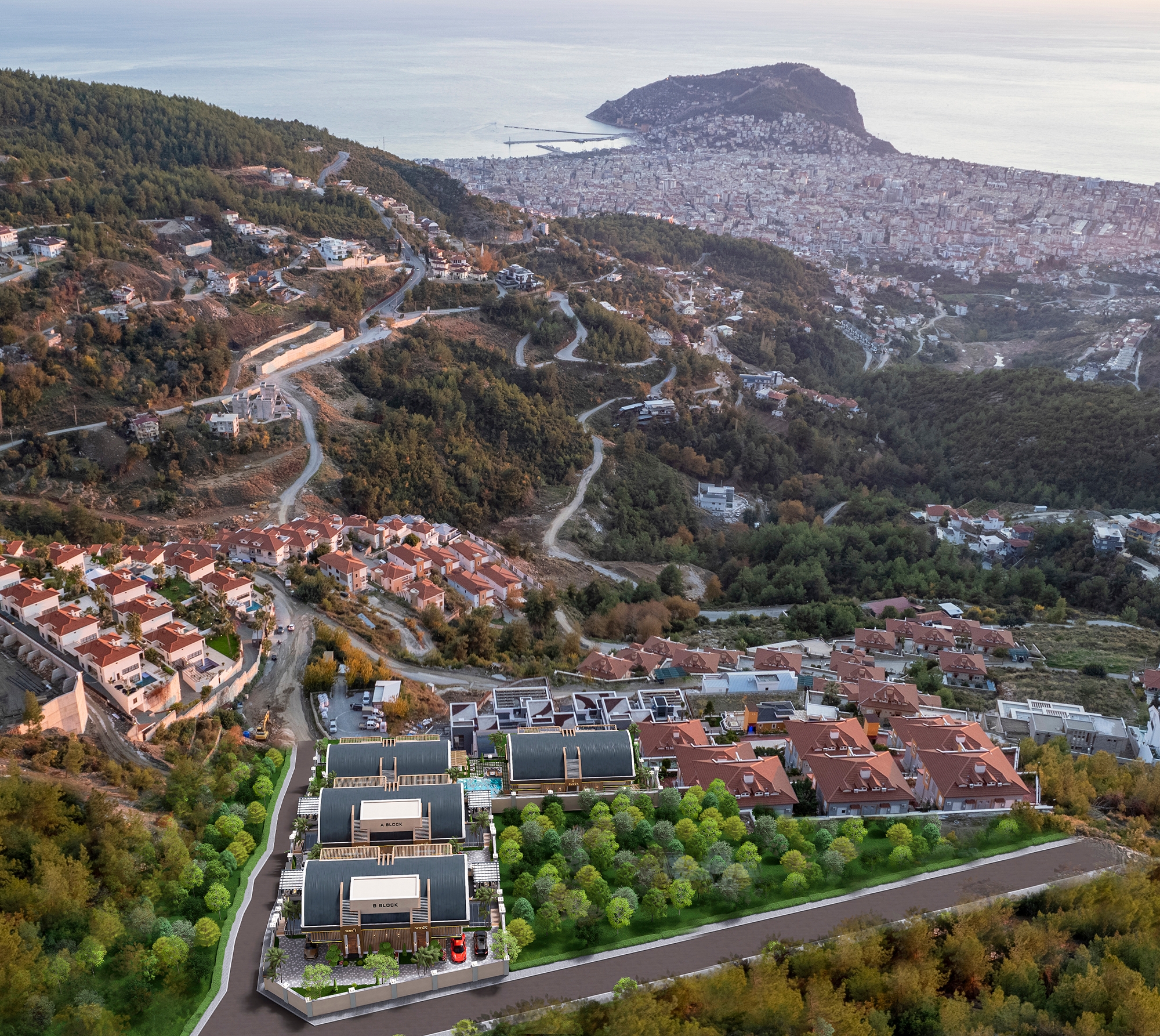 Luksus 4+1 Villa med Hav, Borg og Bjergudsigt i Alanya Tepe