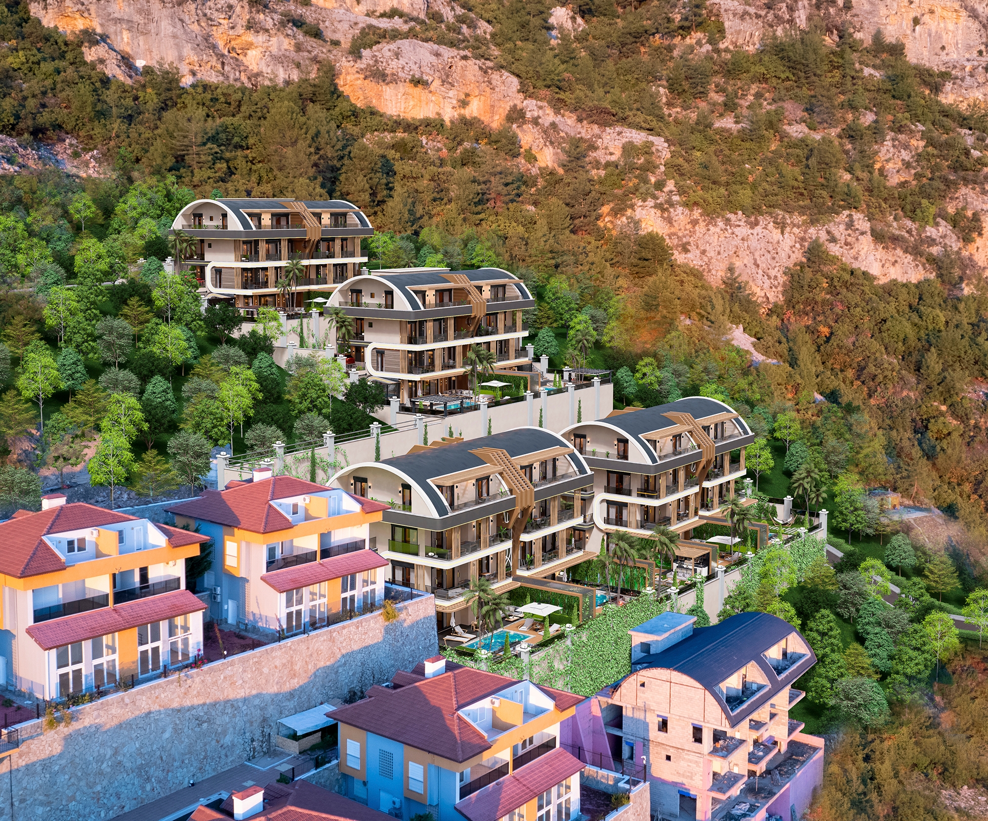 Luksus 4+1 Villa med Hav, Borg og Bjergudsigt i Alanya Tepe